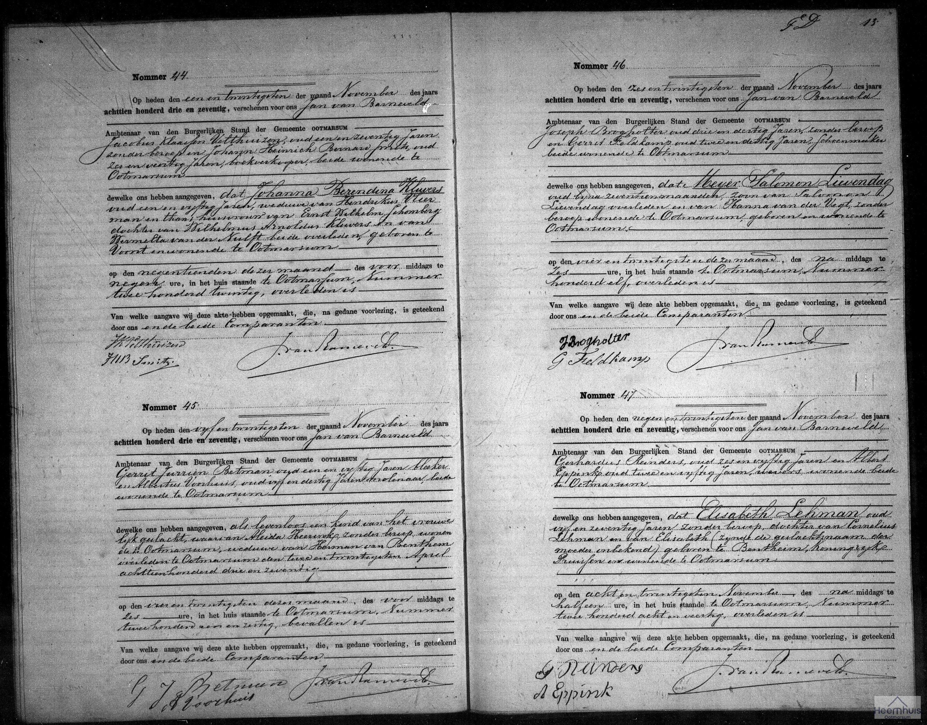 Overlijdensakte van levenloos geboren kind van Benthem