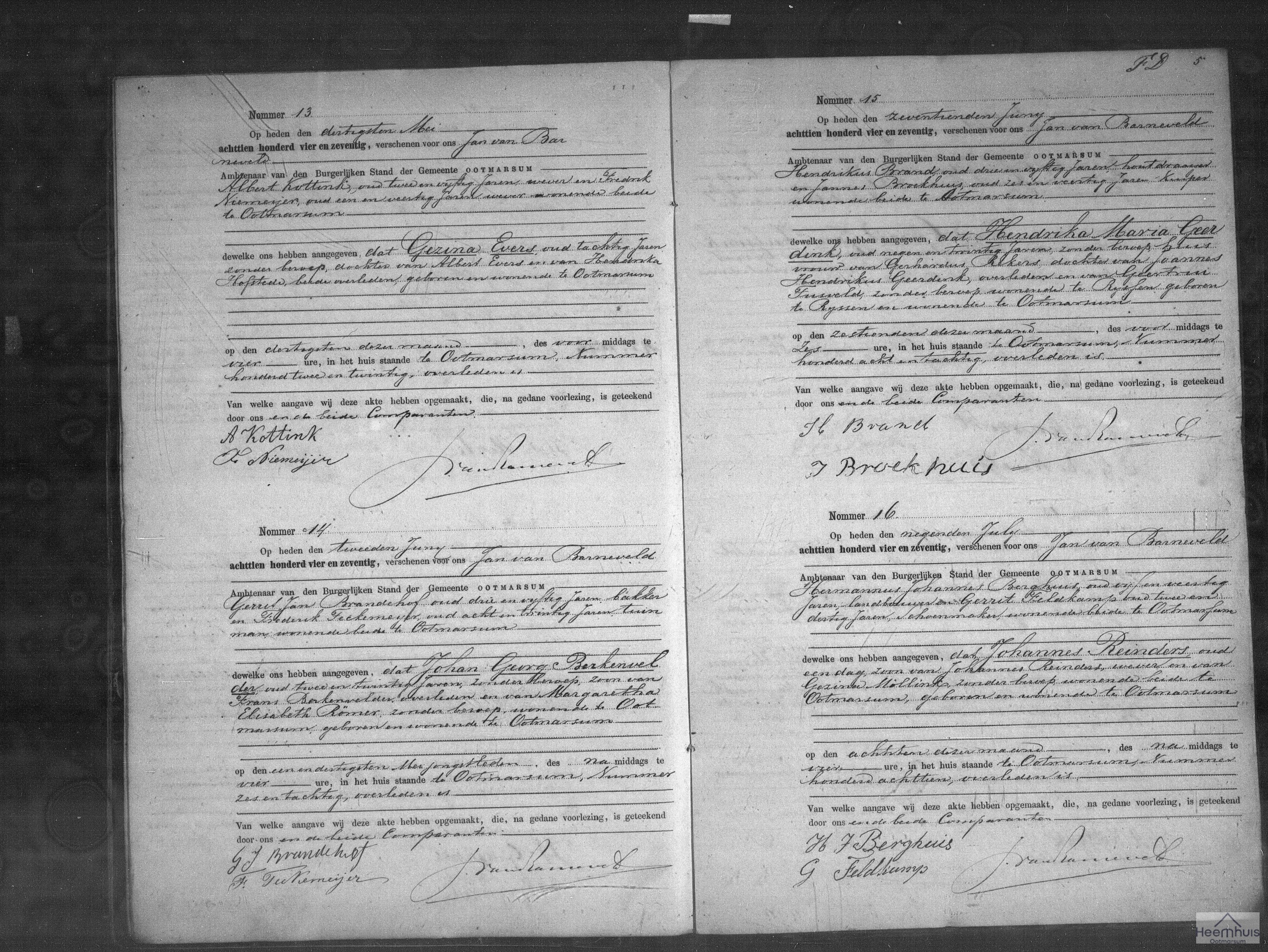 Overlijdensakte van Johannes Reinders Overlijdensakte van Johannes Reinders