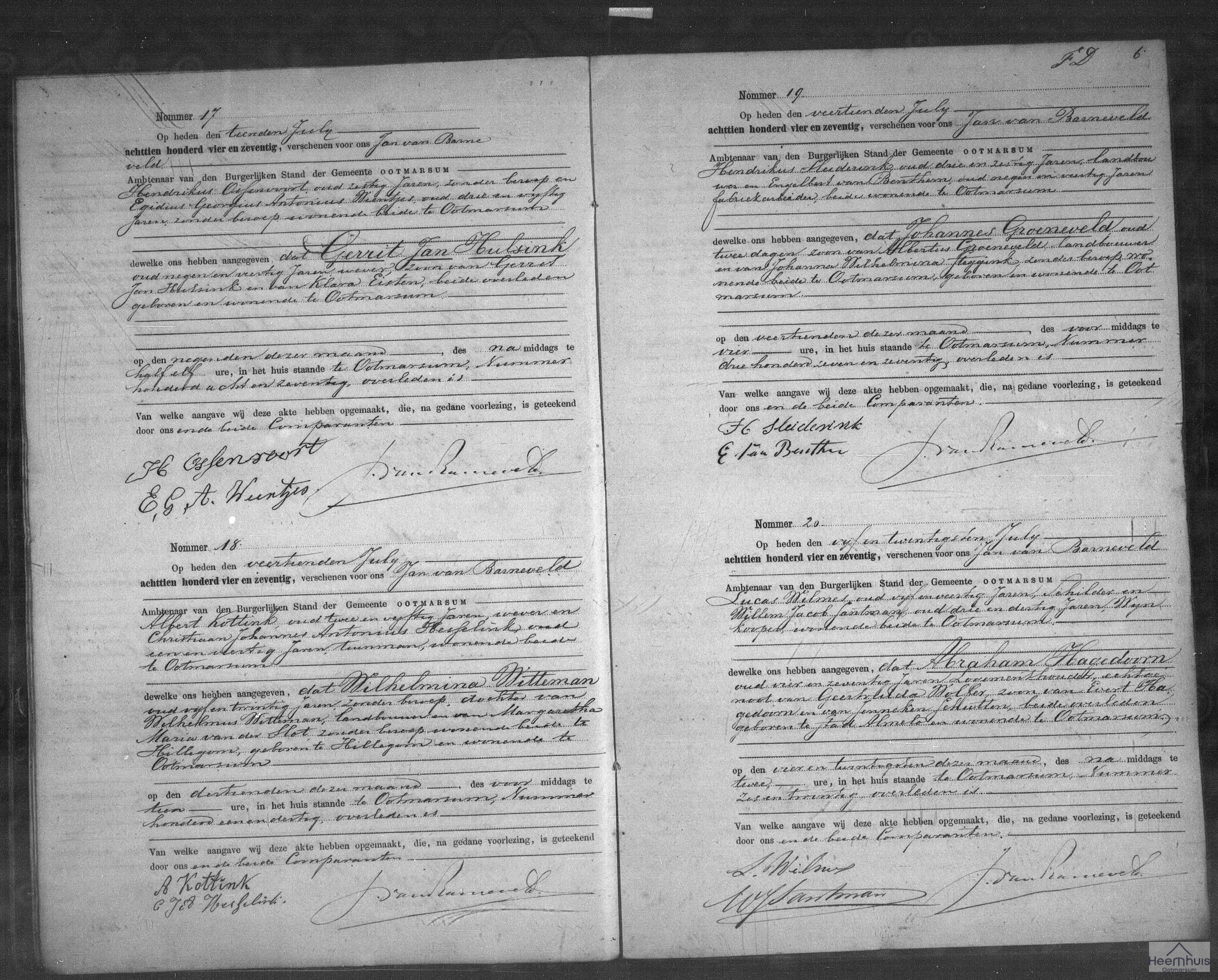 Overlijdensakte van Abraham Hagedoorn