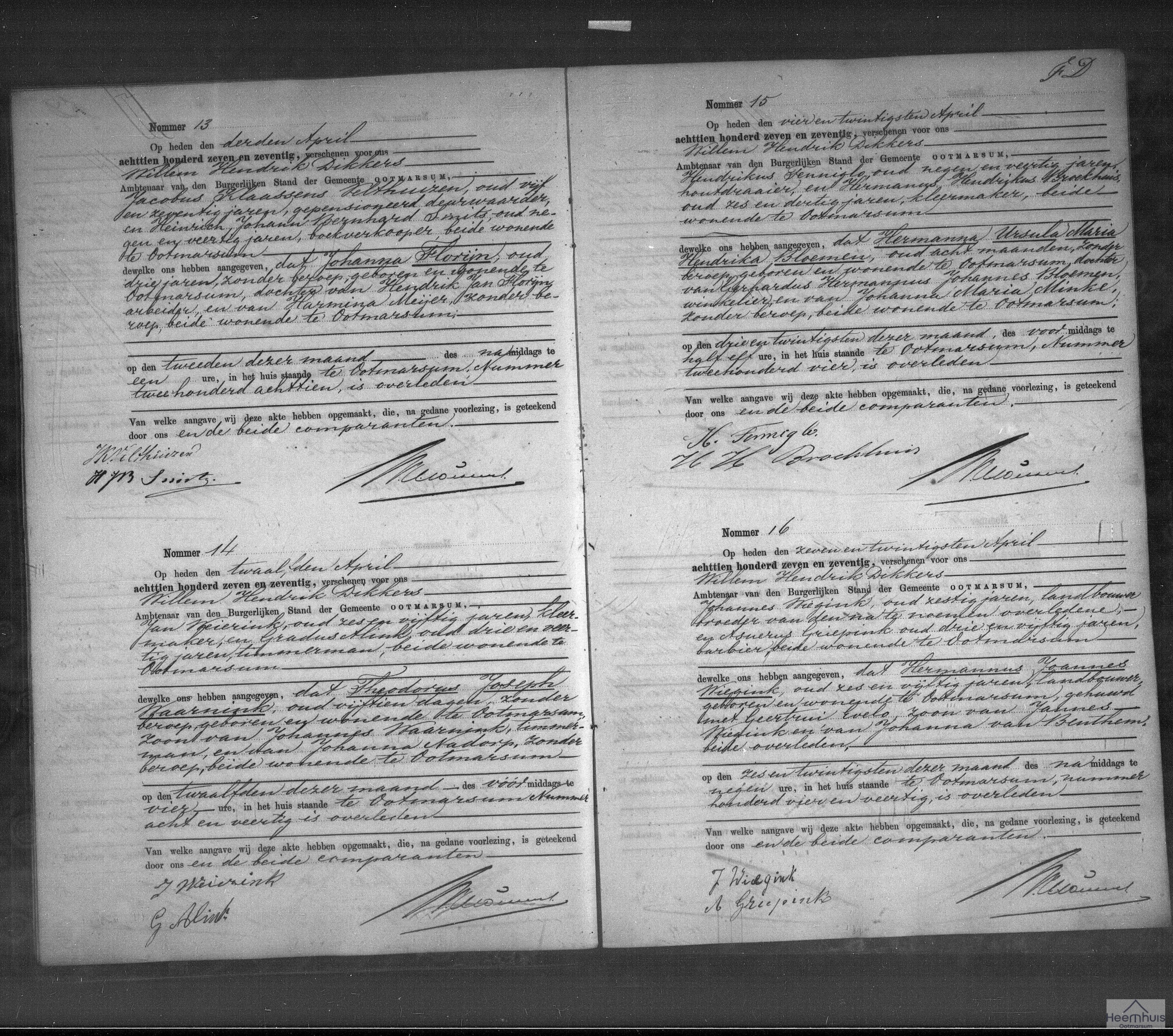 Overlijdensakte van Hermannus Joannes Wiegink