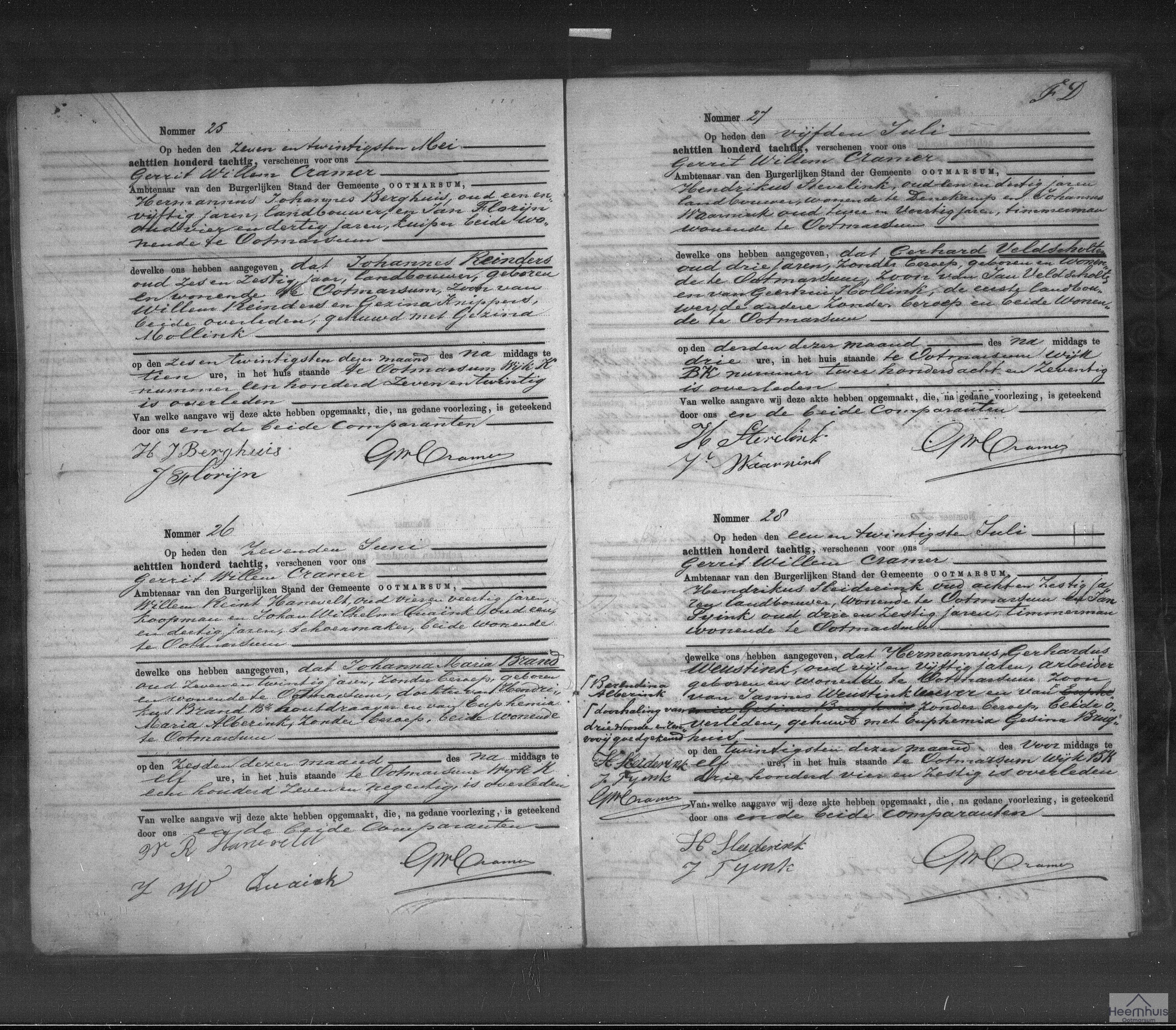 Overlijdensakte van Hermannus Gerhardus Weustink