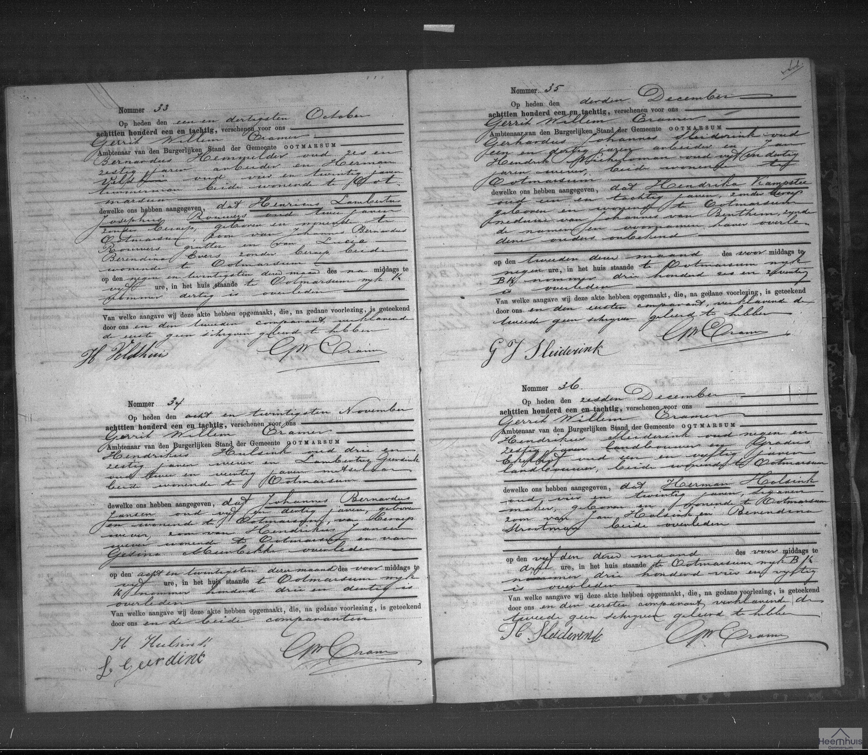 Overlijdensakte van Herman Holsink