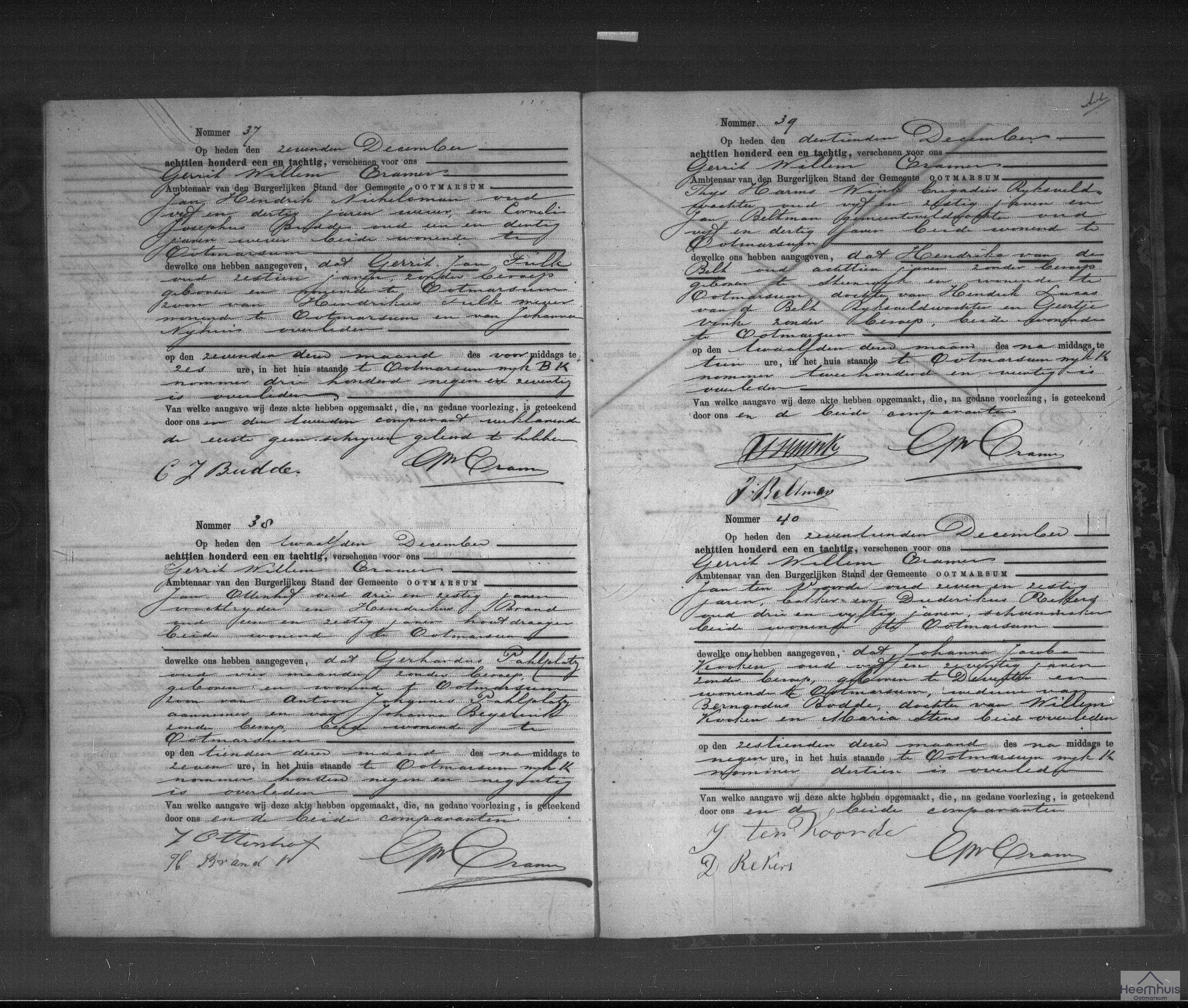 Overlijdensakte van Gerhardus Pahlplatz