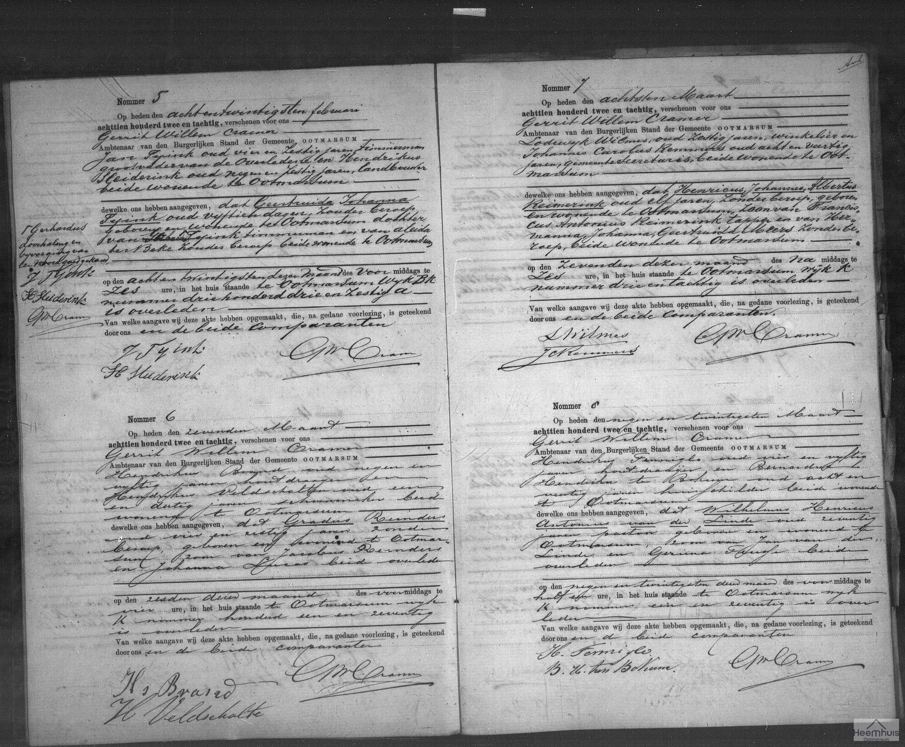 Overlijdensakte van Gradus Reinders