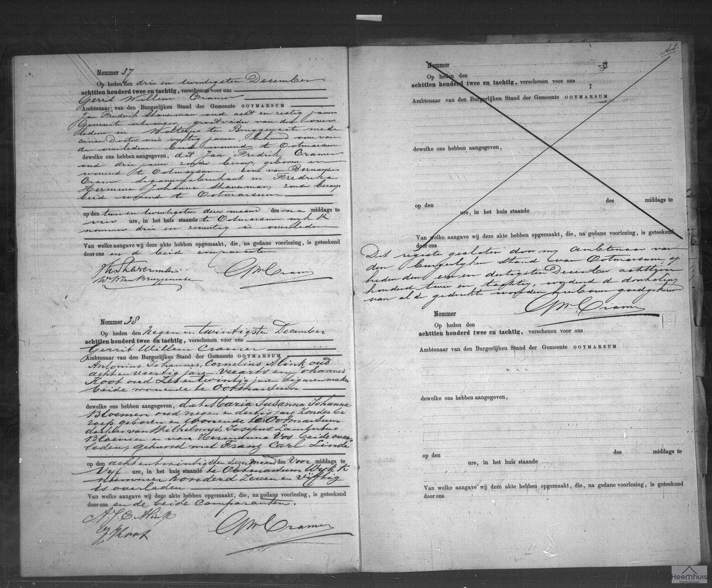 Overlijdensakte van Jan Fredrik Cramer