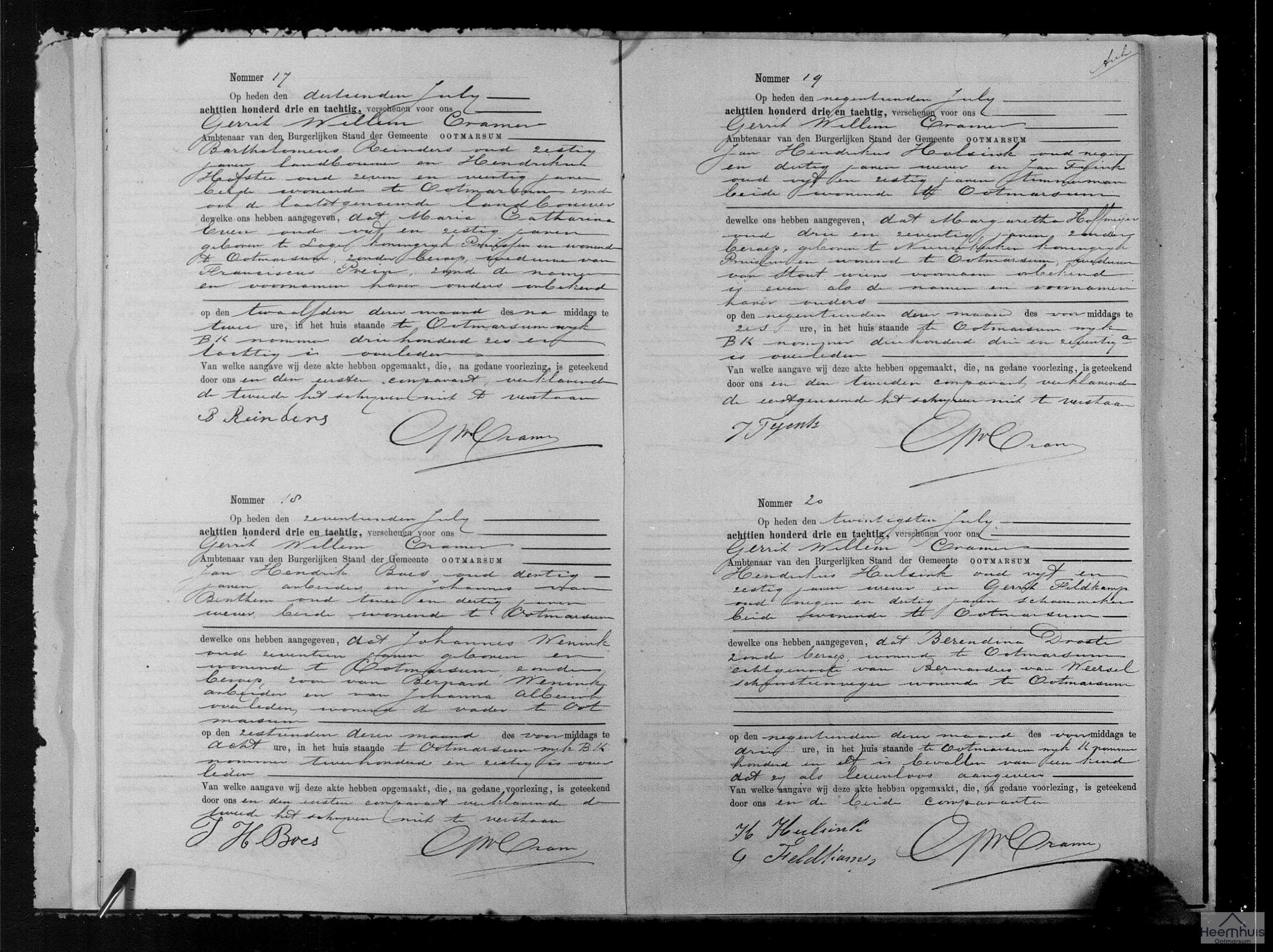 Overlijdensakte van Johannes Wenink Overlijdensakte van Johannes Wenink