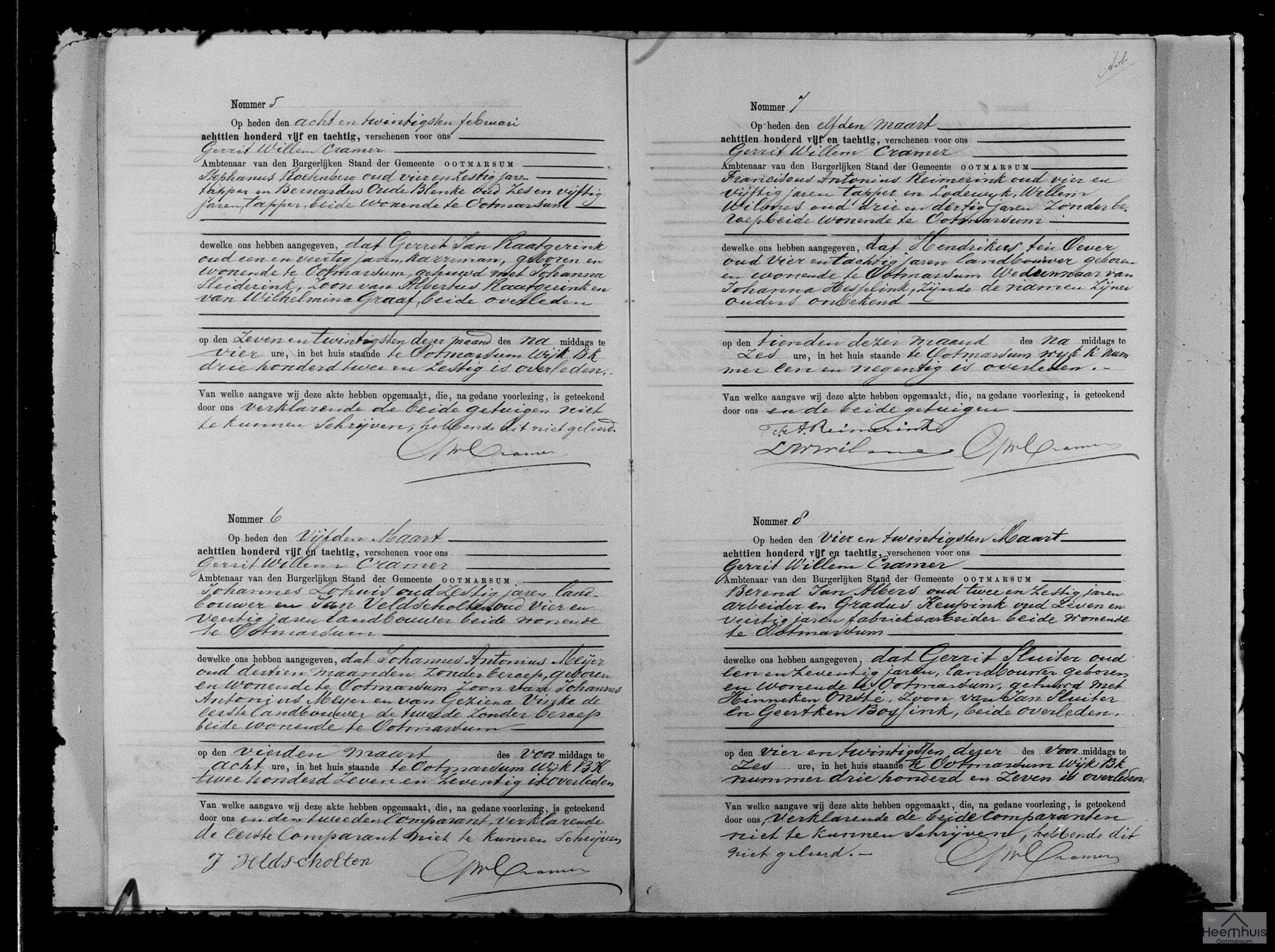 Overlijdensakte van Hendrikus ten Oever