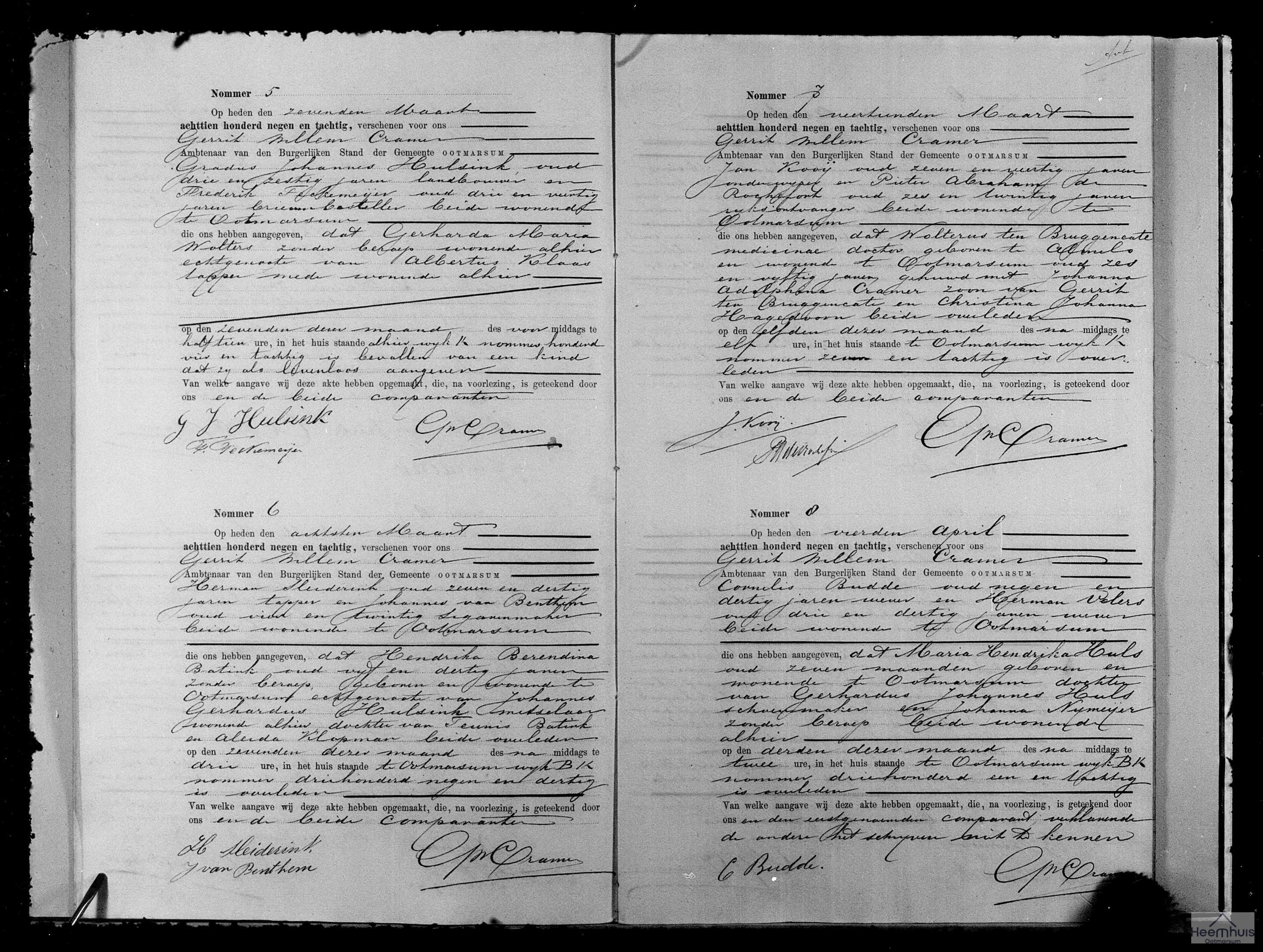 Overlijdensakte van Wolterus ten Bruggencate