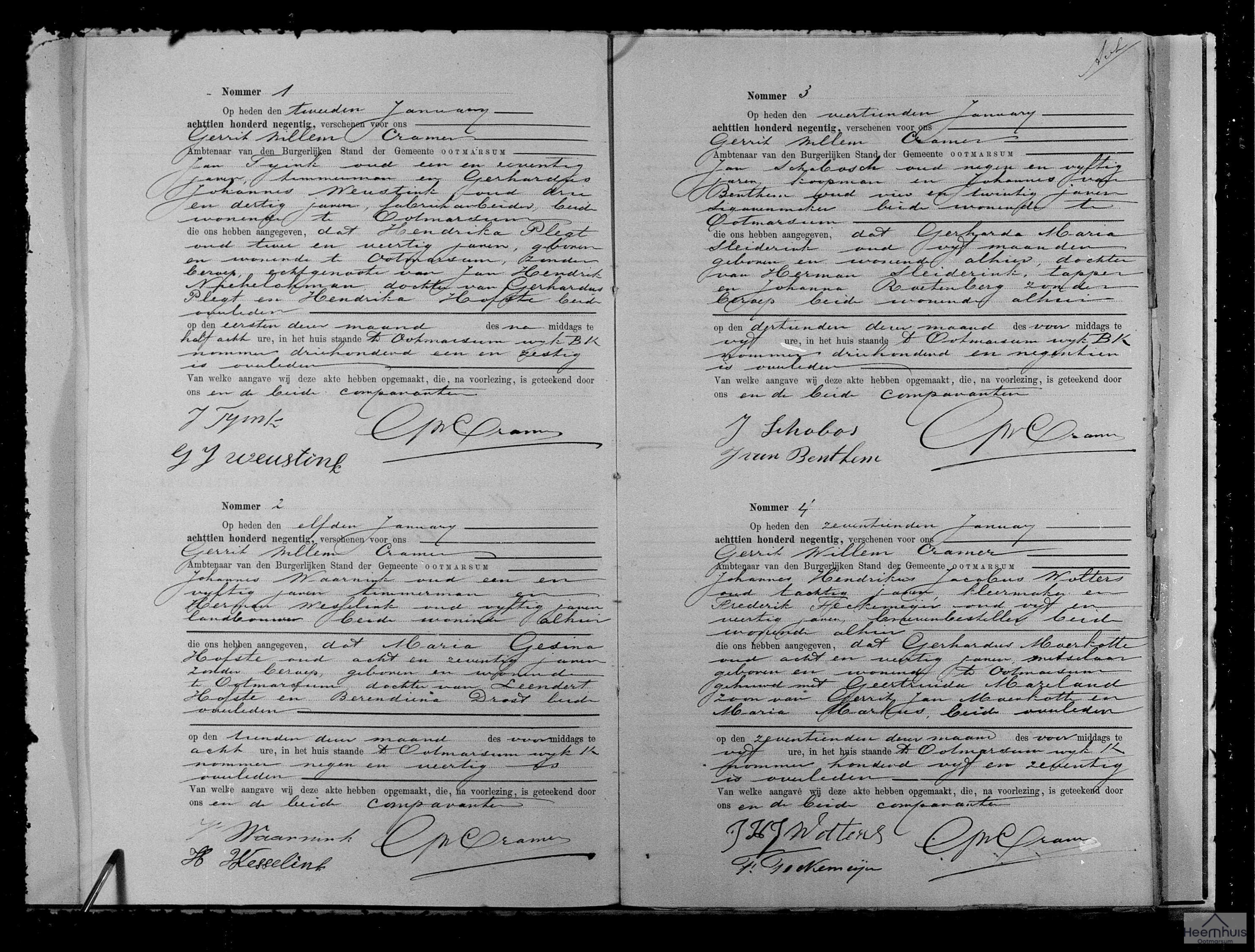 Overlijdensakte van Hendrika Plegt