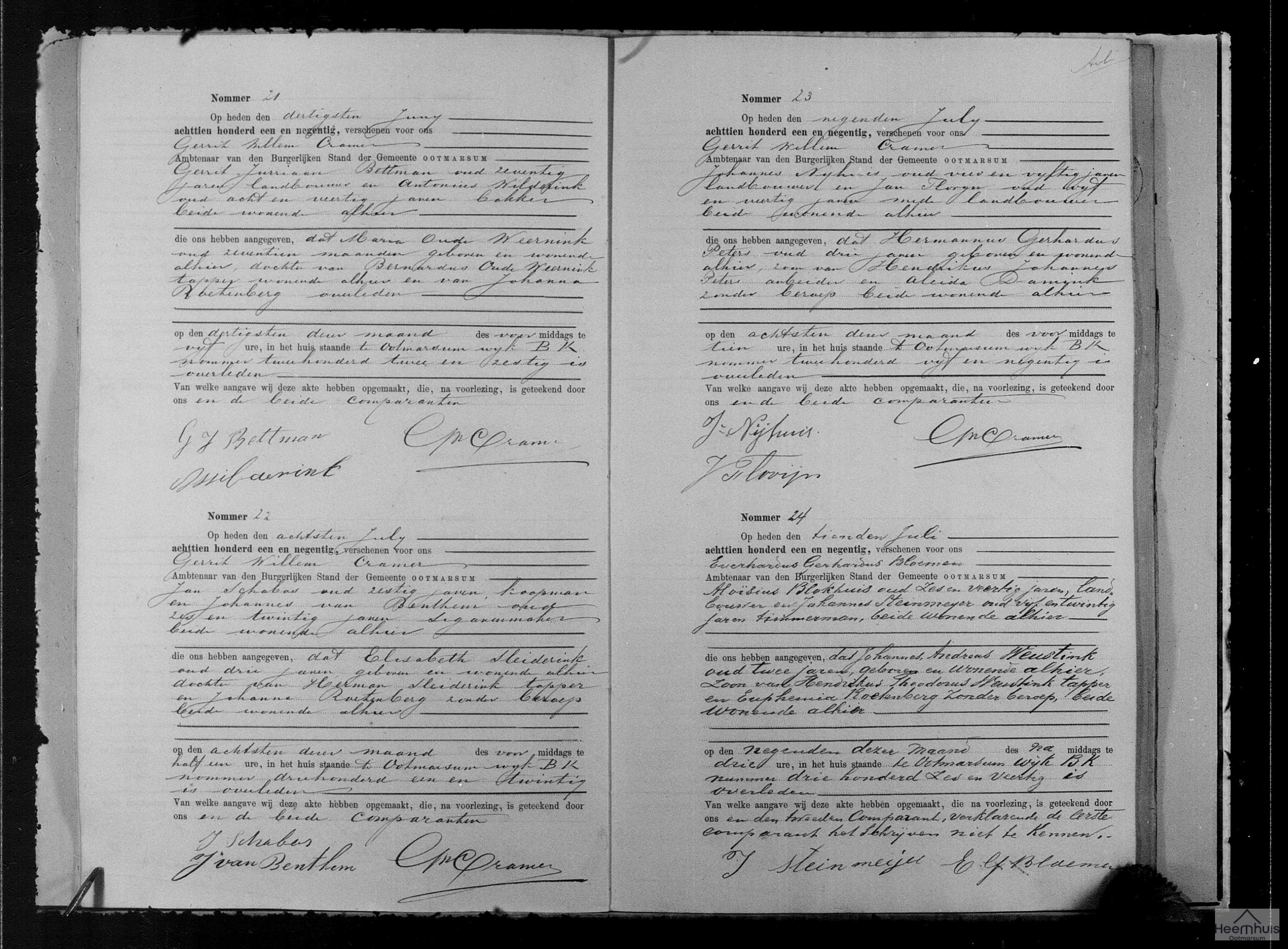 Overlijdensakte van Maria Oude Weernink