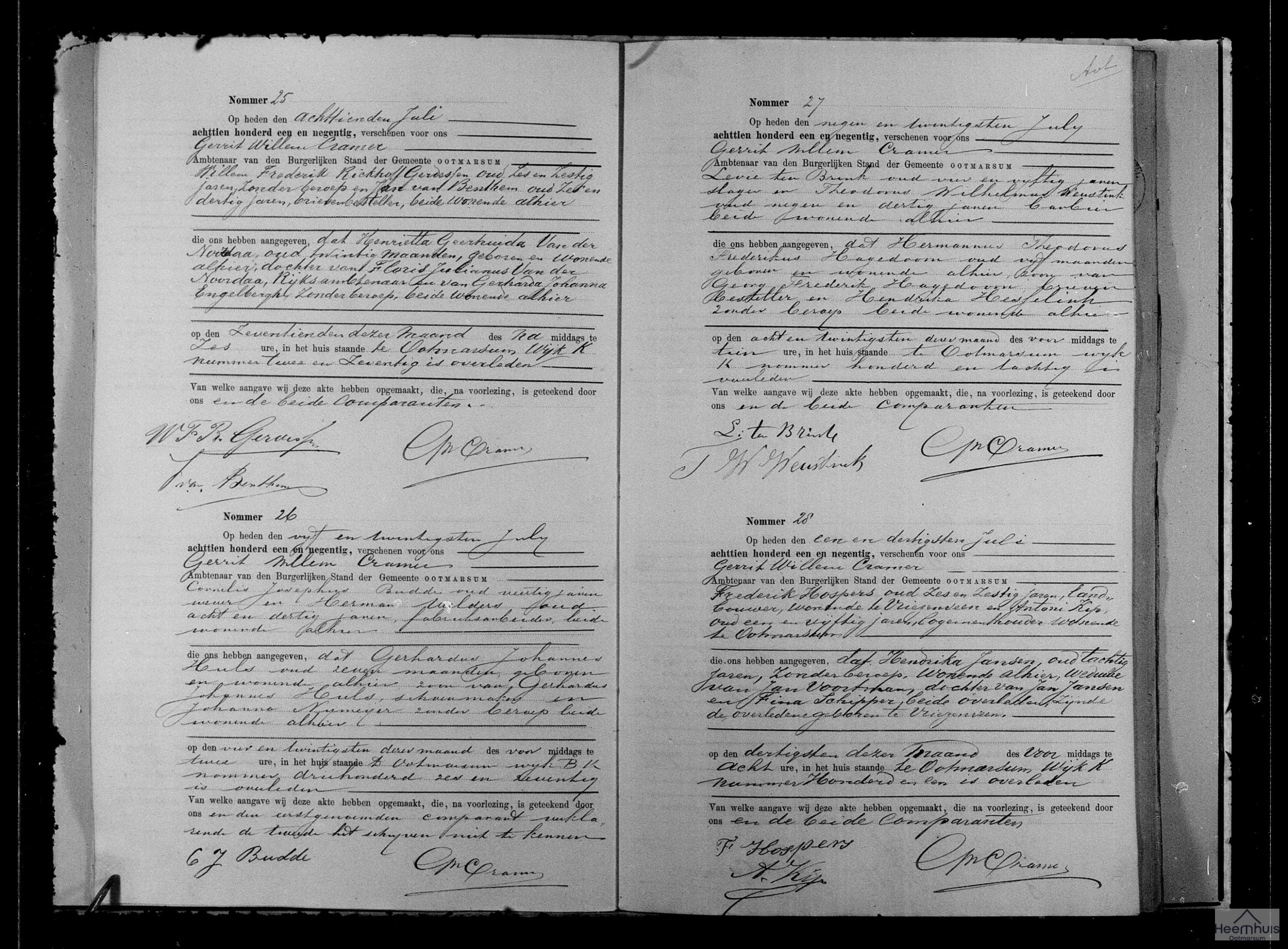 Overlijdensakte van Henrietta Geertruida van der Noordaa