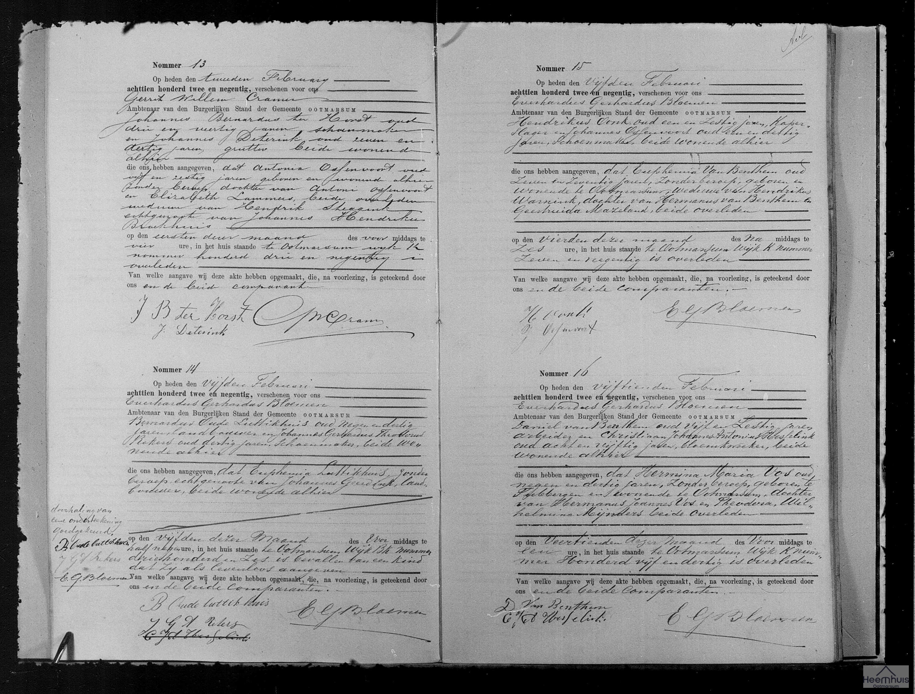 Overlijdensakte van levenloos geboren kind Geerdink