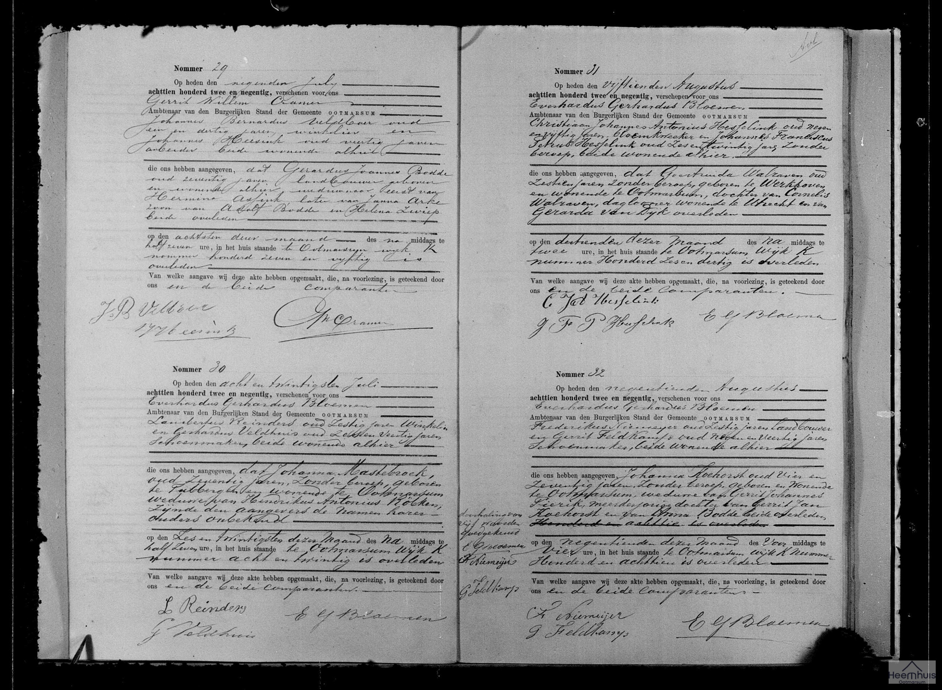 Overlijdensakte van Gerardus Joannes Bodde