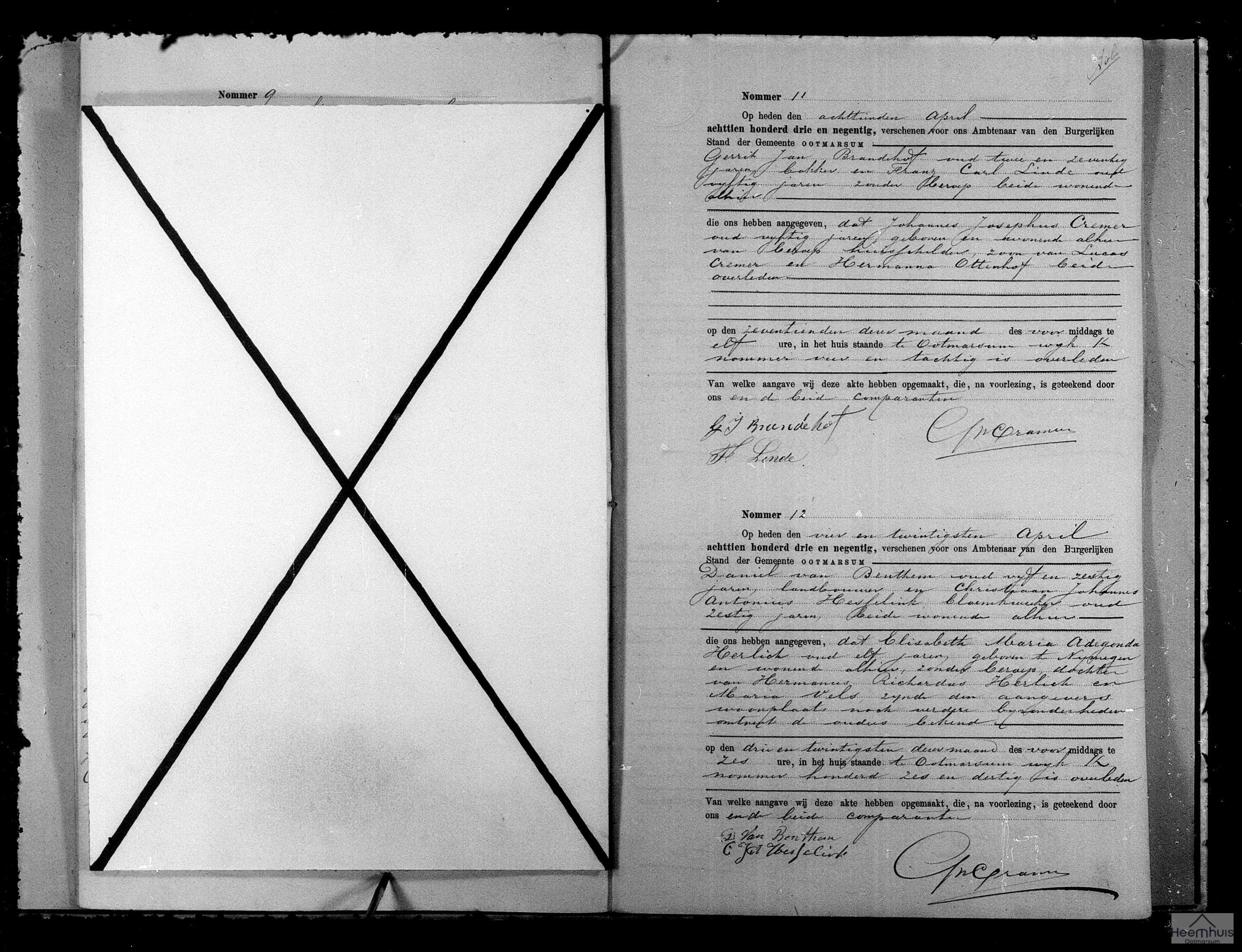 Overlijdensakte van Johannes Josephus Cremer