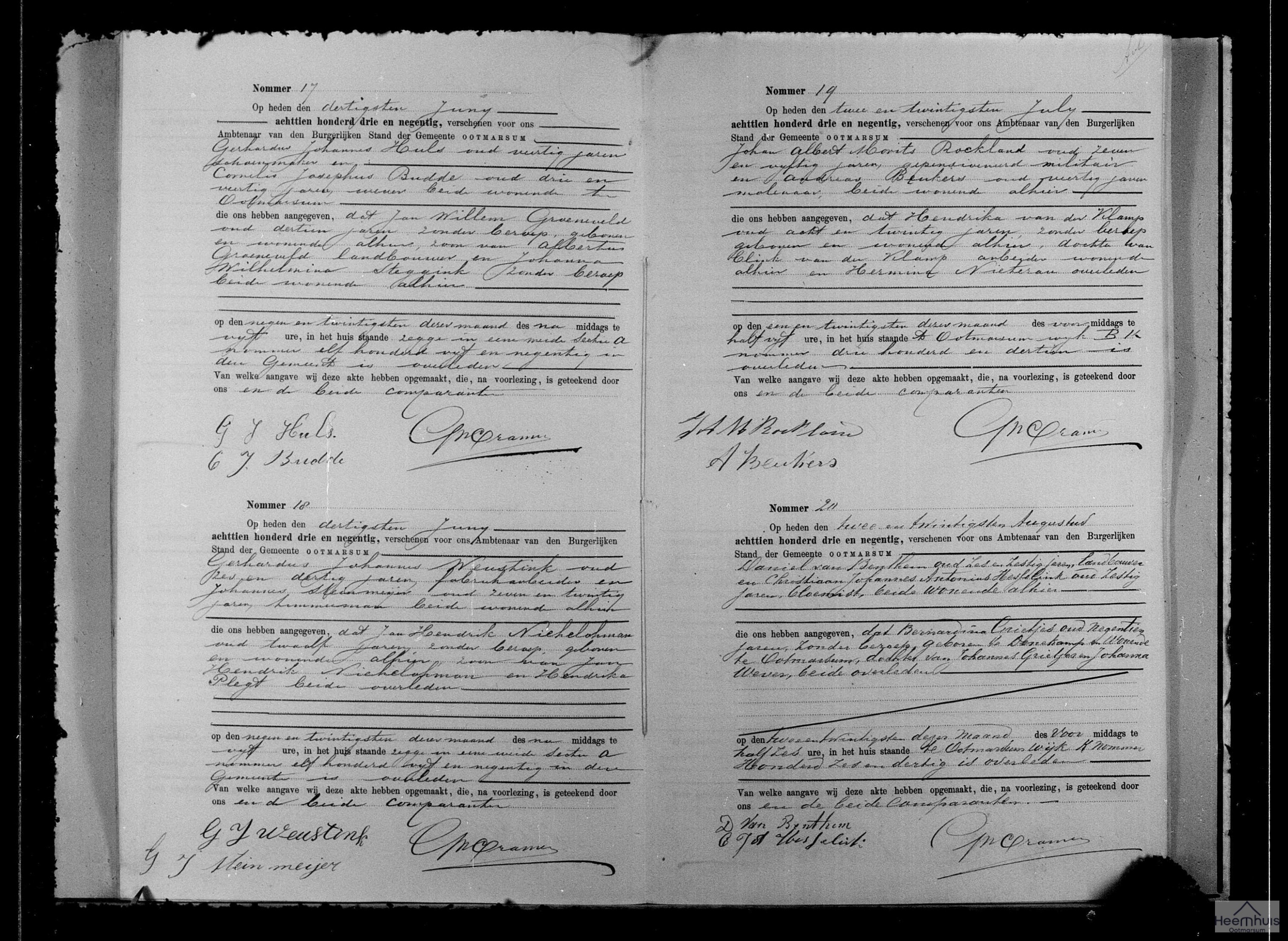 Overlijdensakte van Jan Willem Groeneveld