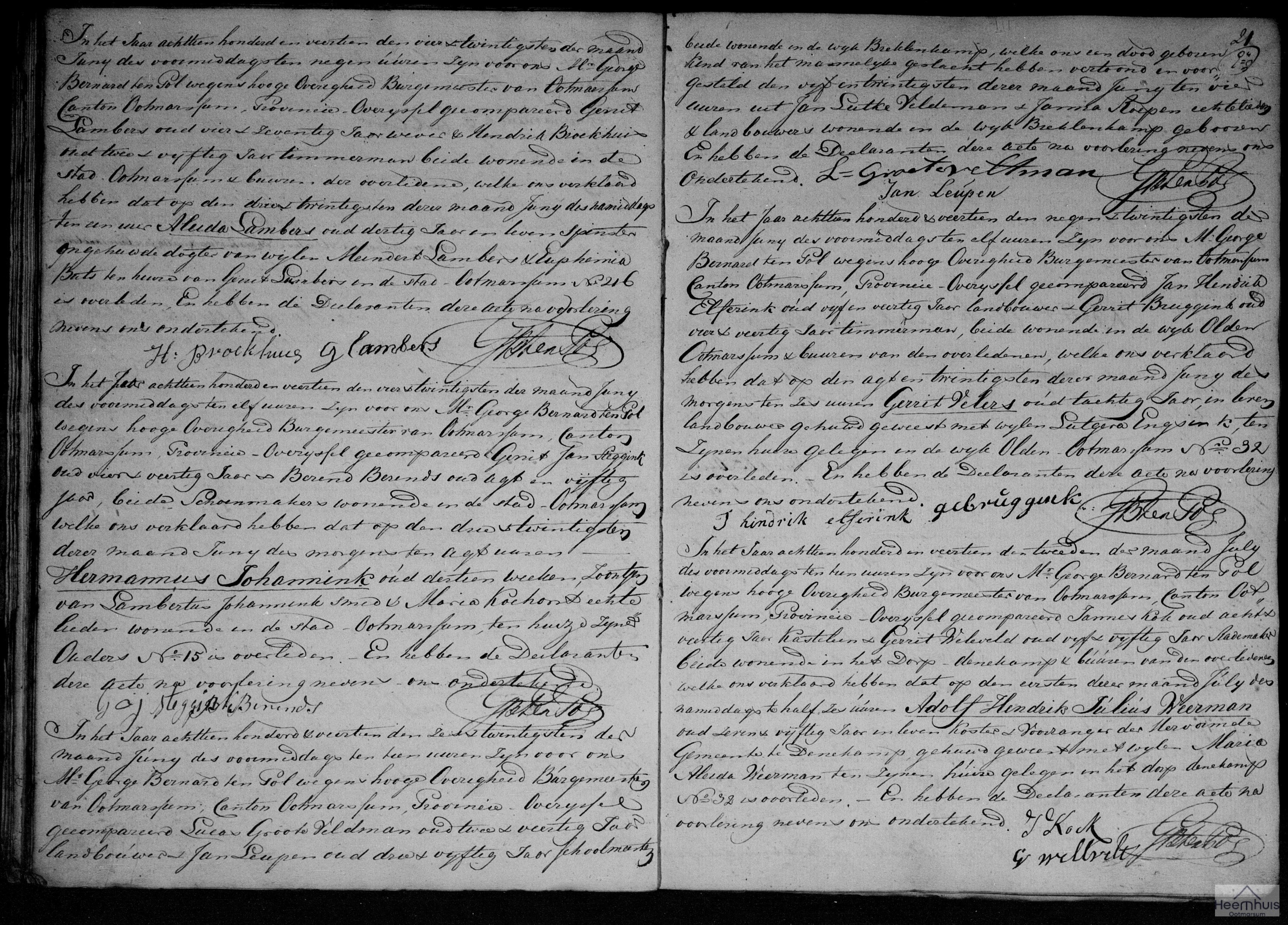 Overlijdensakte van Gerrit Velers