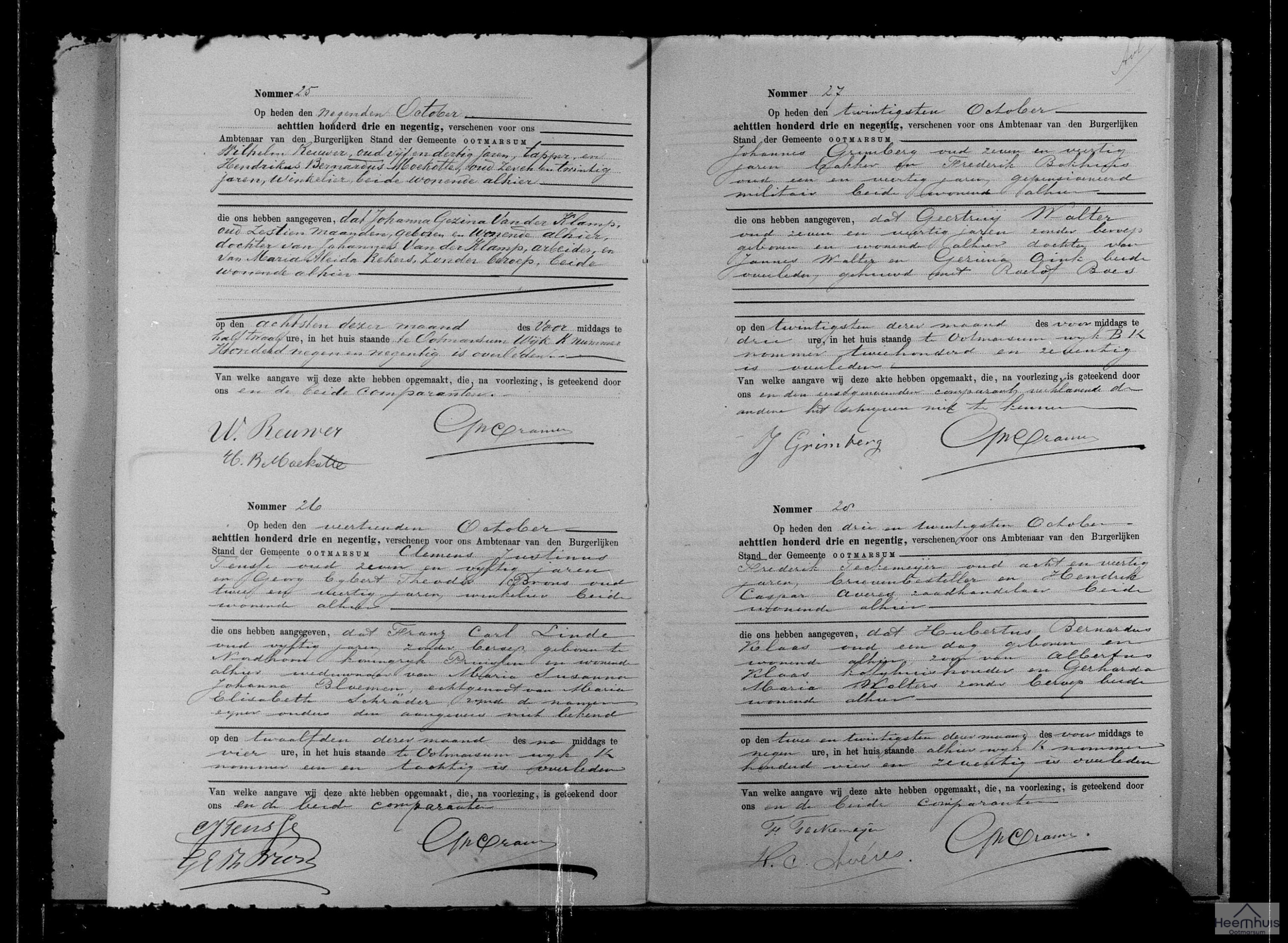 Overlijdensakte van Johanna Gezina van der Klamp