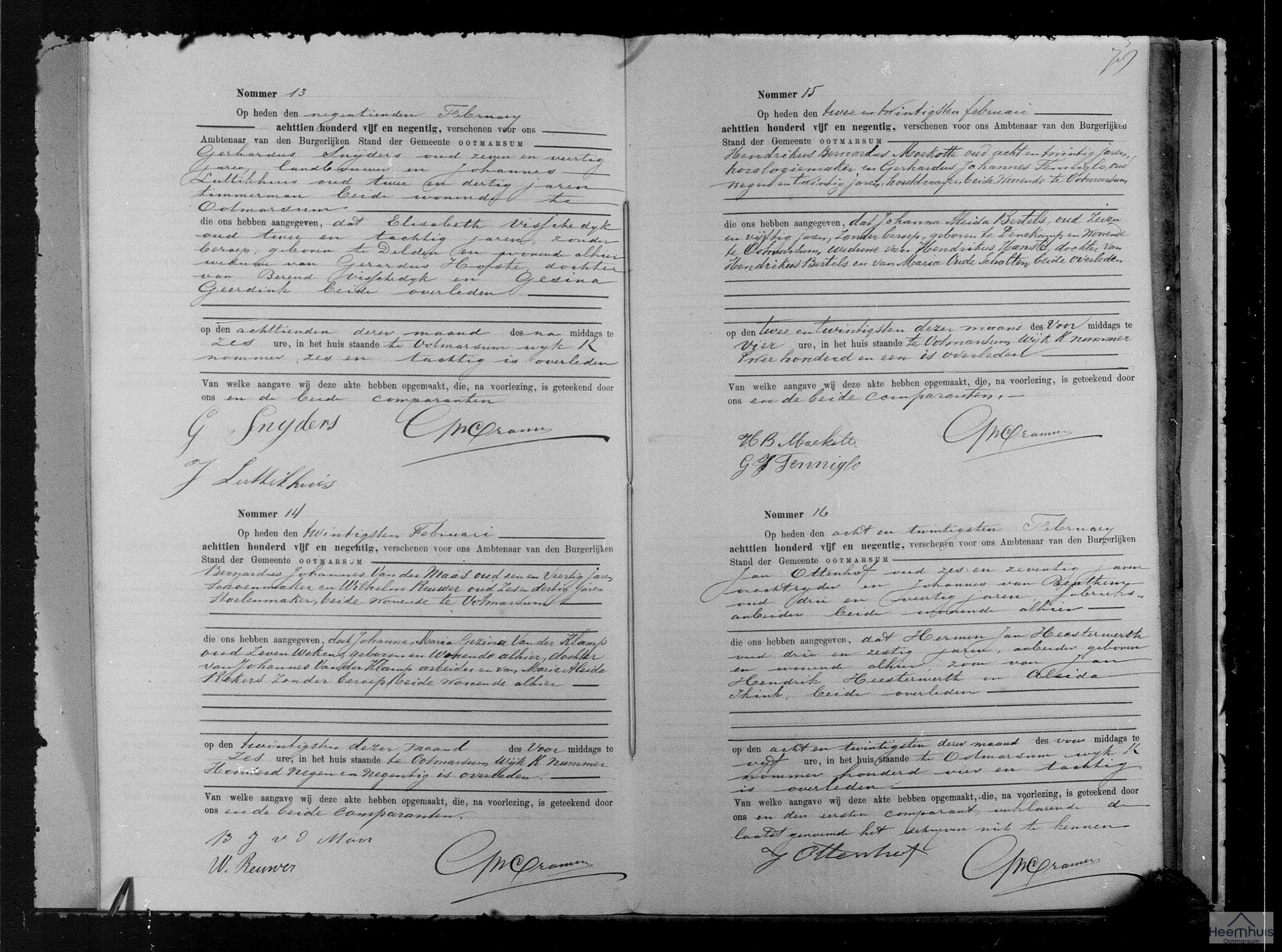 Overlijdensakte van Johanna Maria Gezina van der Klamp