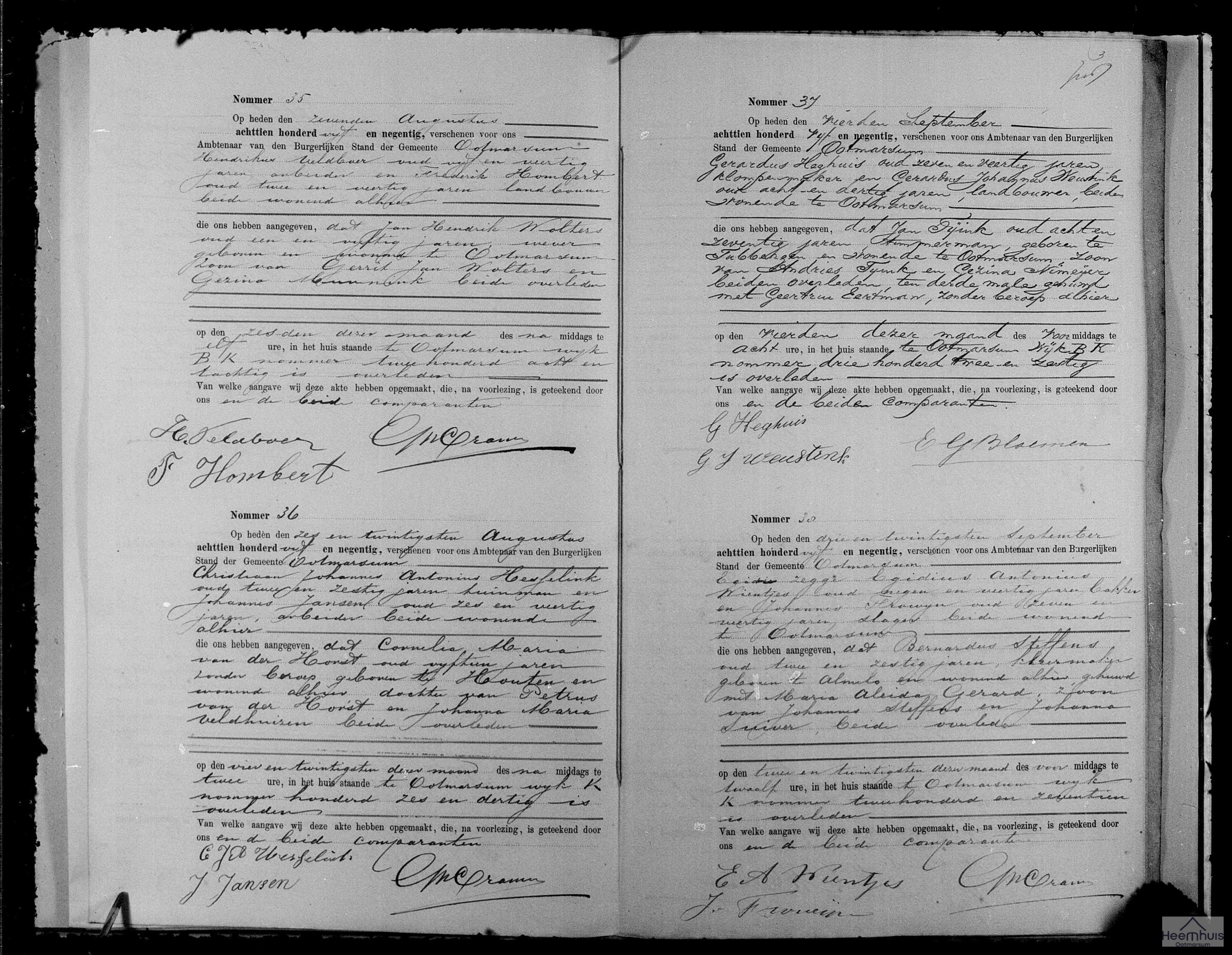 Overlijdensakte van Jan Hendrik Wolters