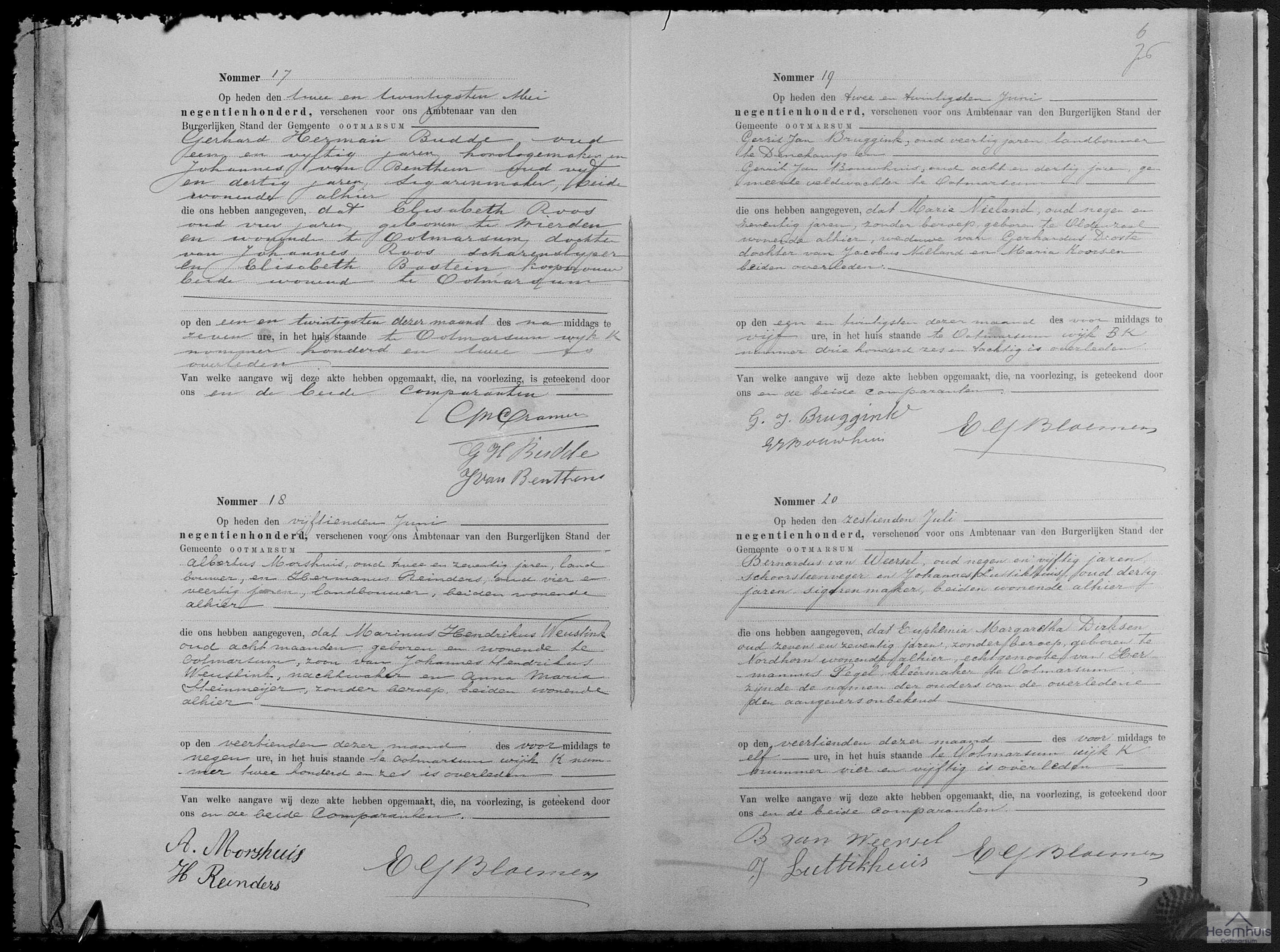 Overlijdensakte van Marinus Hendrikus Weustink