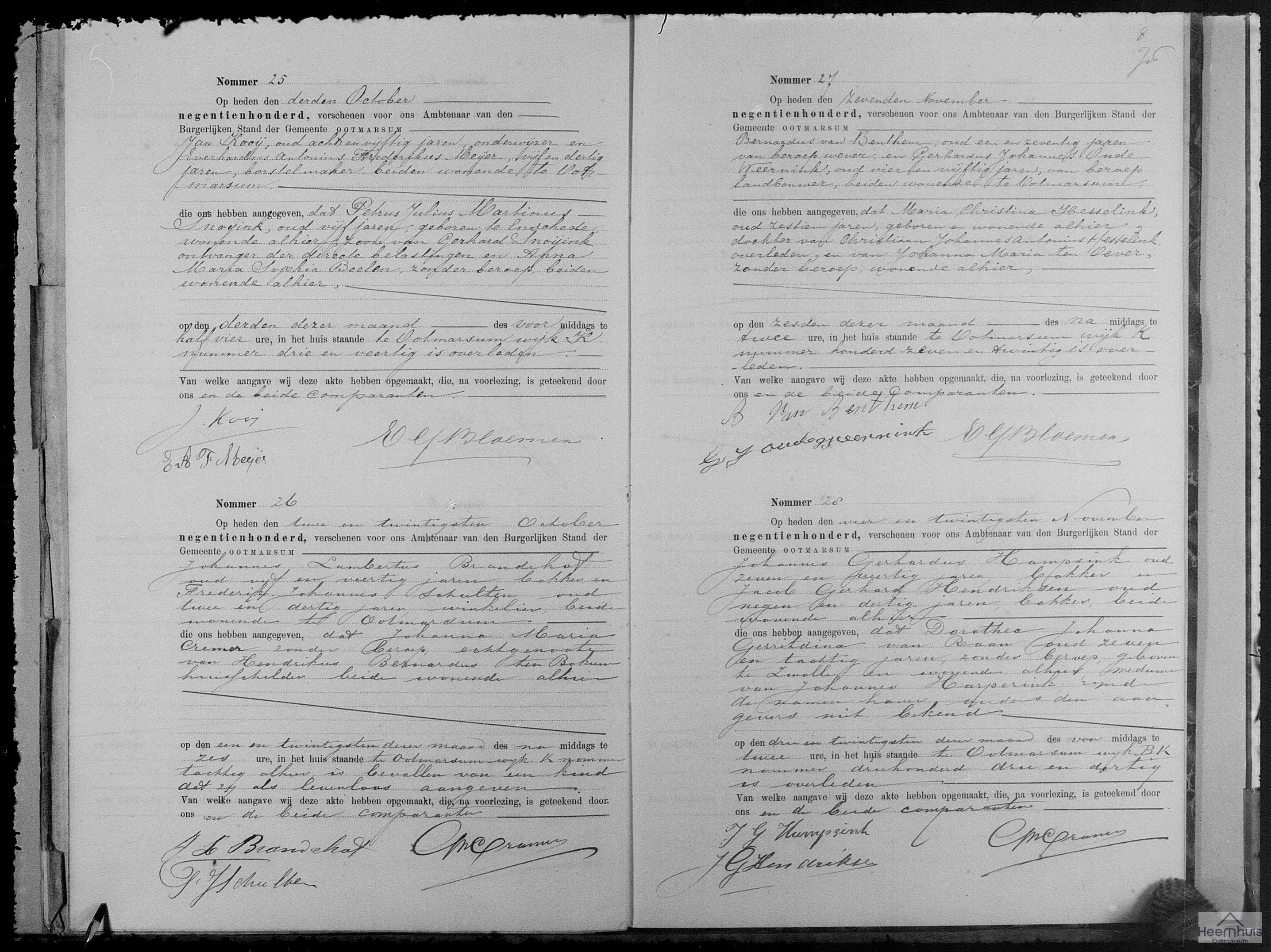 Overlijdensakte van levenloos geboren kind ten Bokum