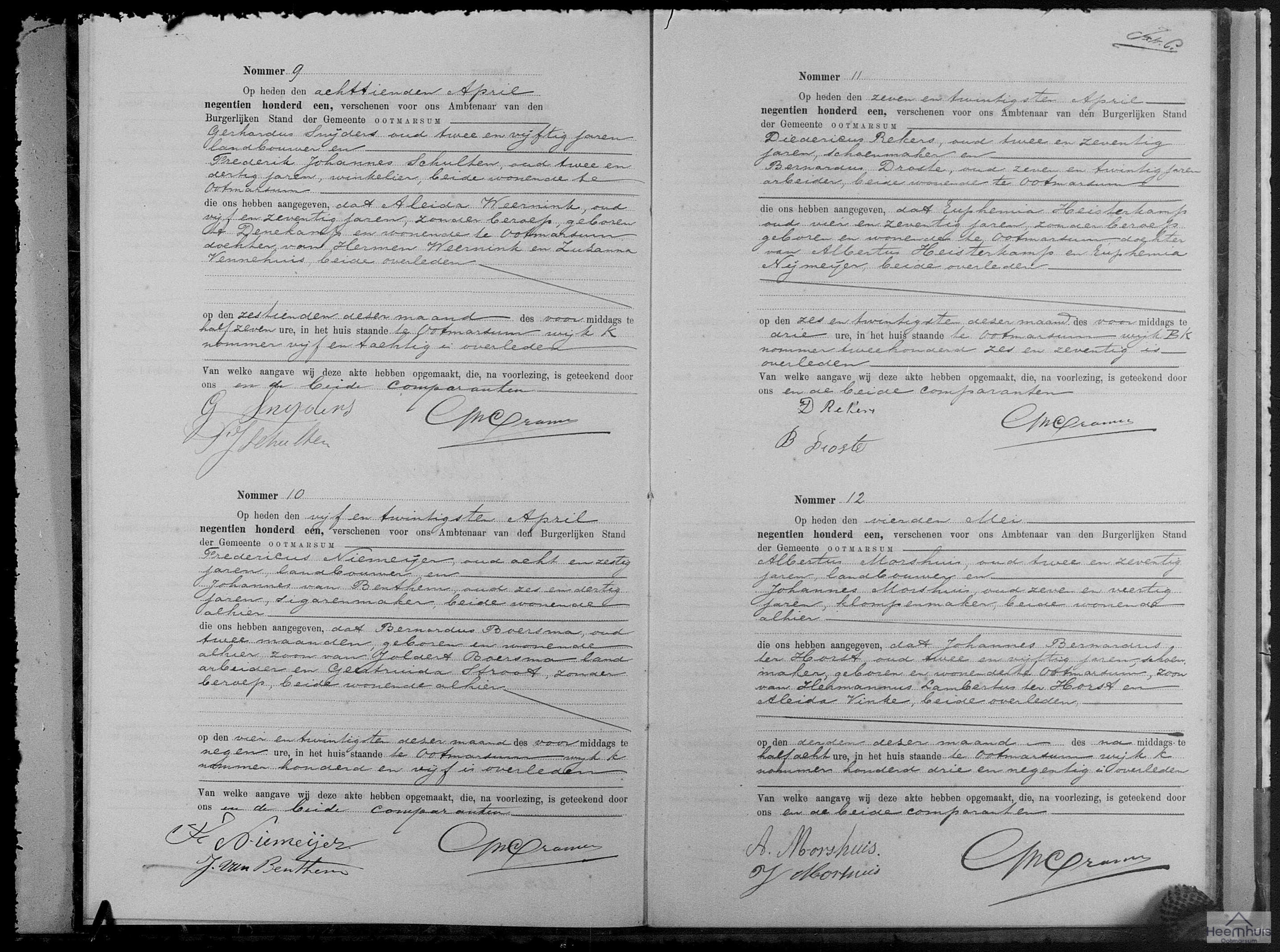 Overlijdensakte van Johannes Bernardus ter Horst