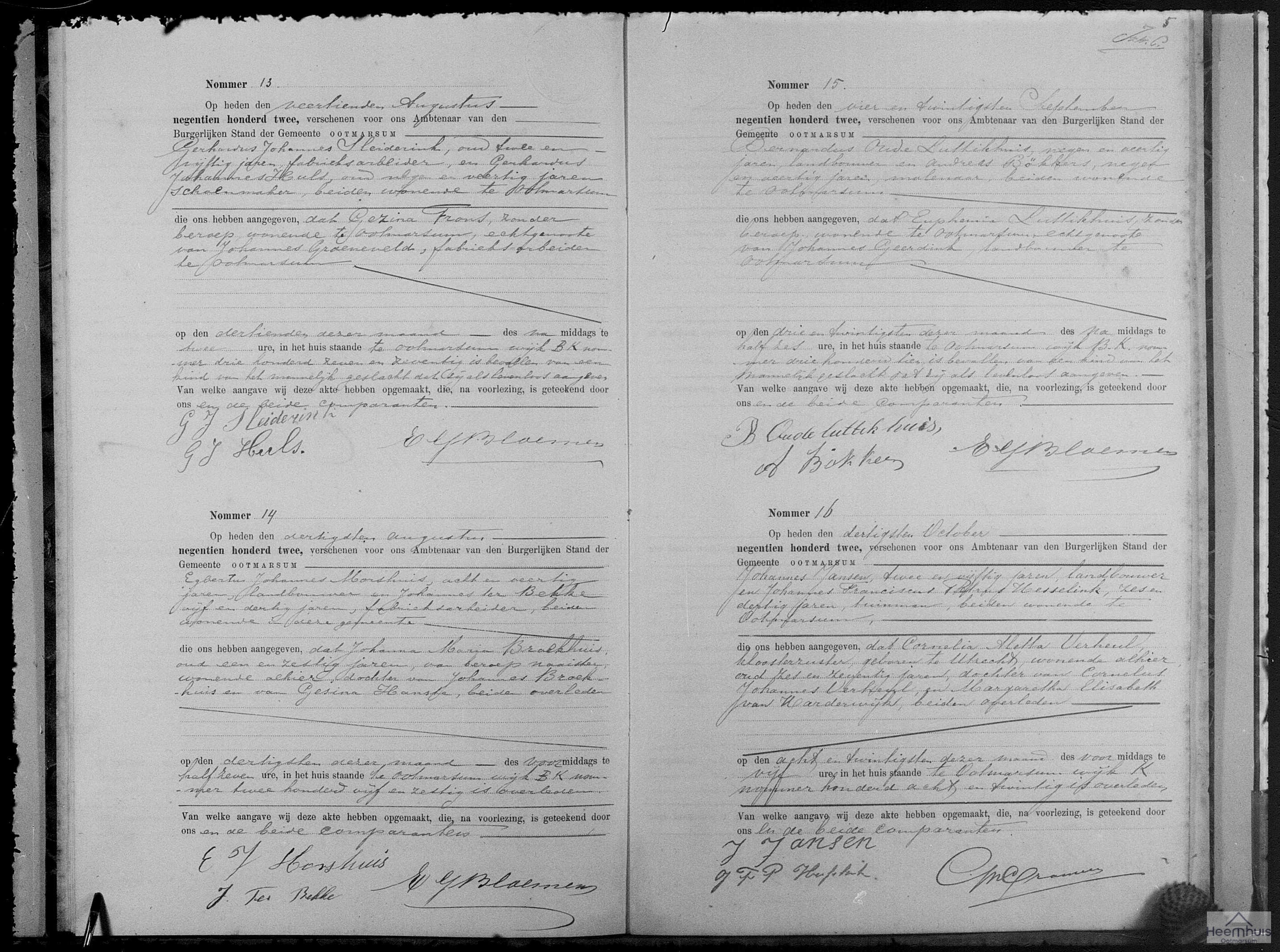 Overlijdensakte van levenloos geboren kind Geerdink