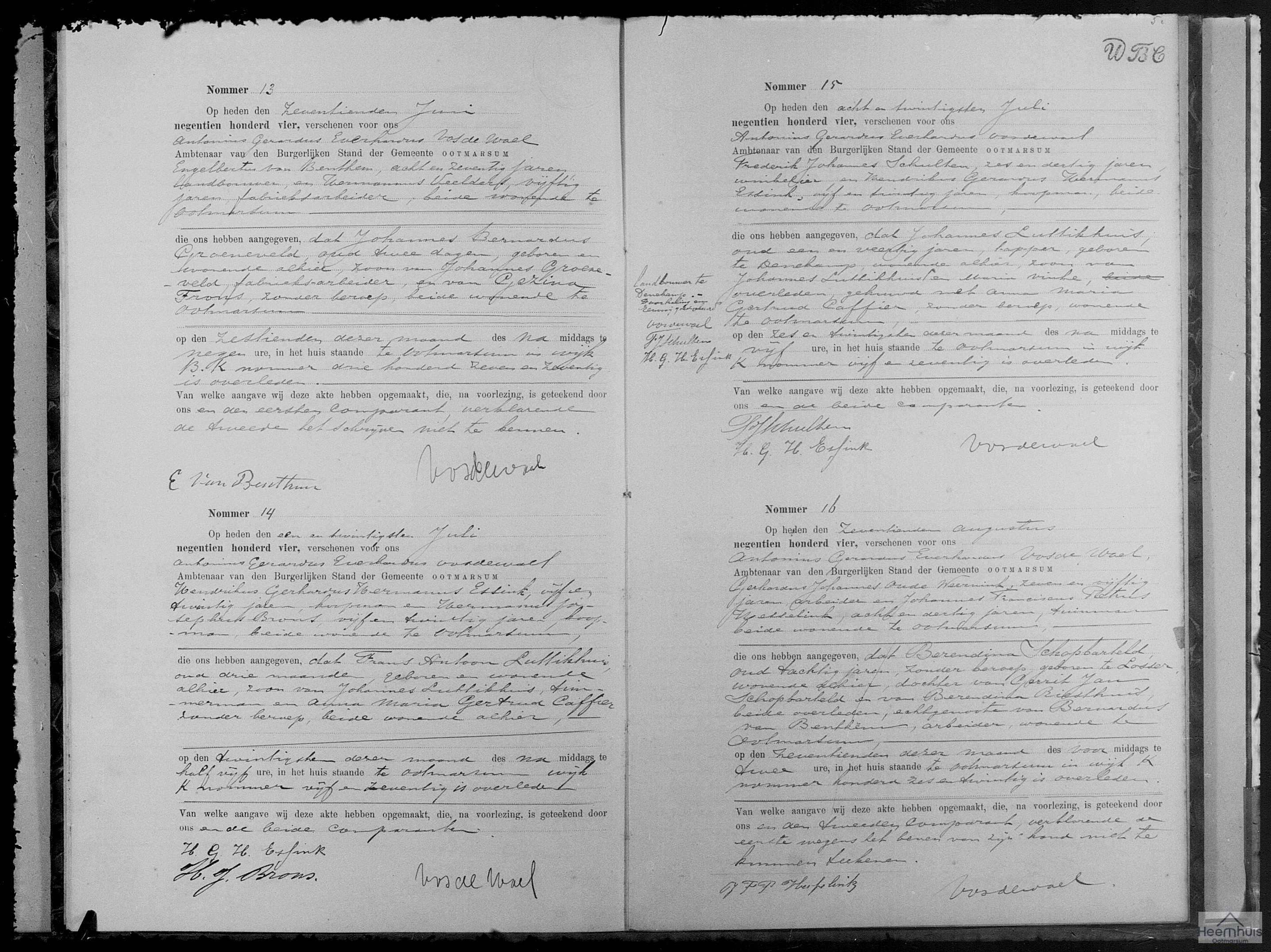 Overlijdensakte van Johannes Bernardus Groeneveld