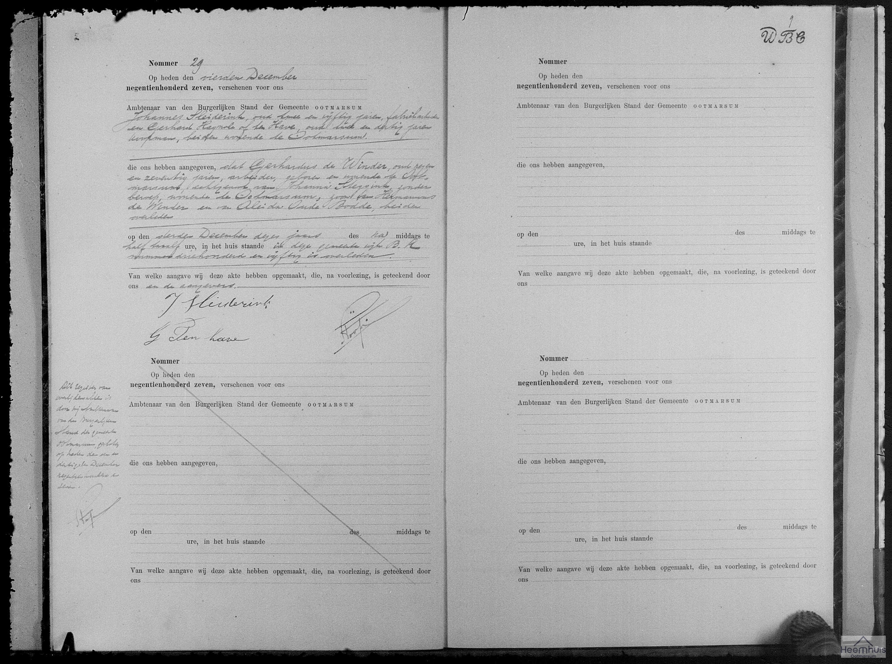 Overlijdensakte van Gerhardus de Winder