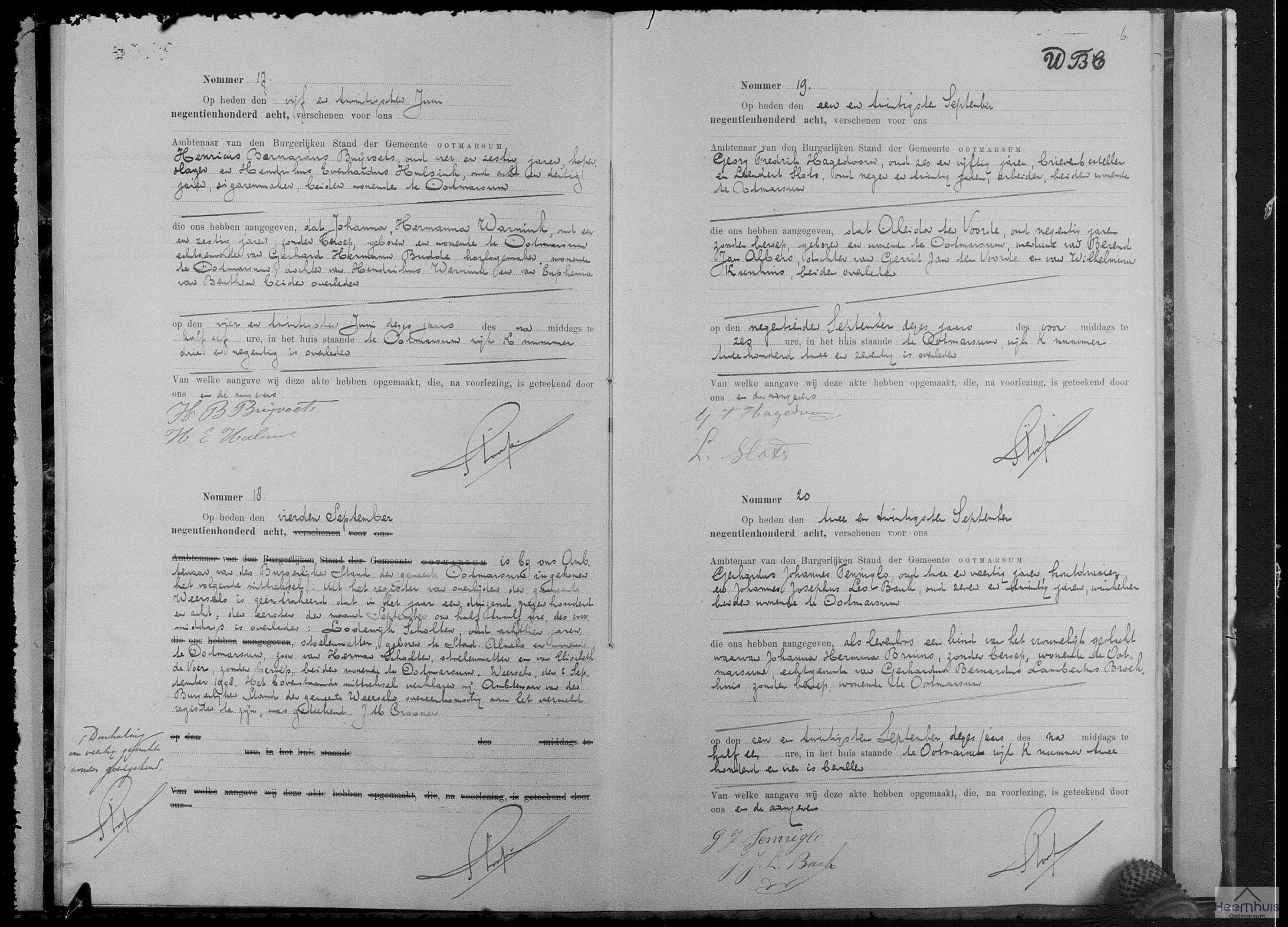 Overlijdensakte van levenloos geboren kind Broekhuis