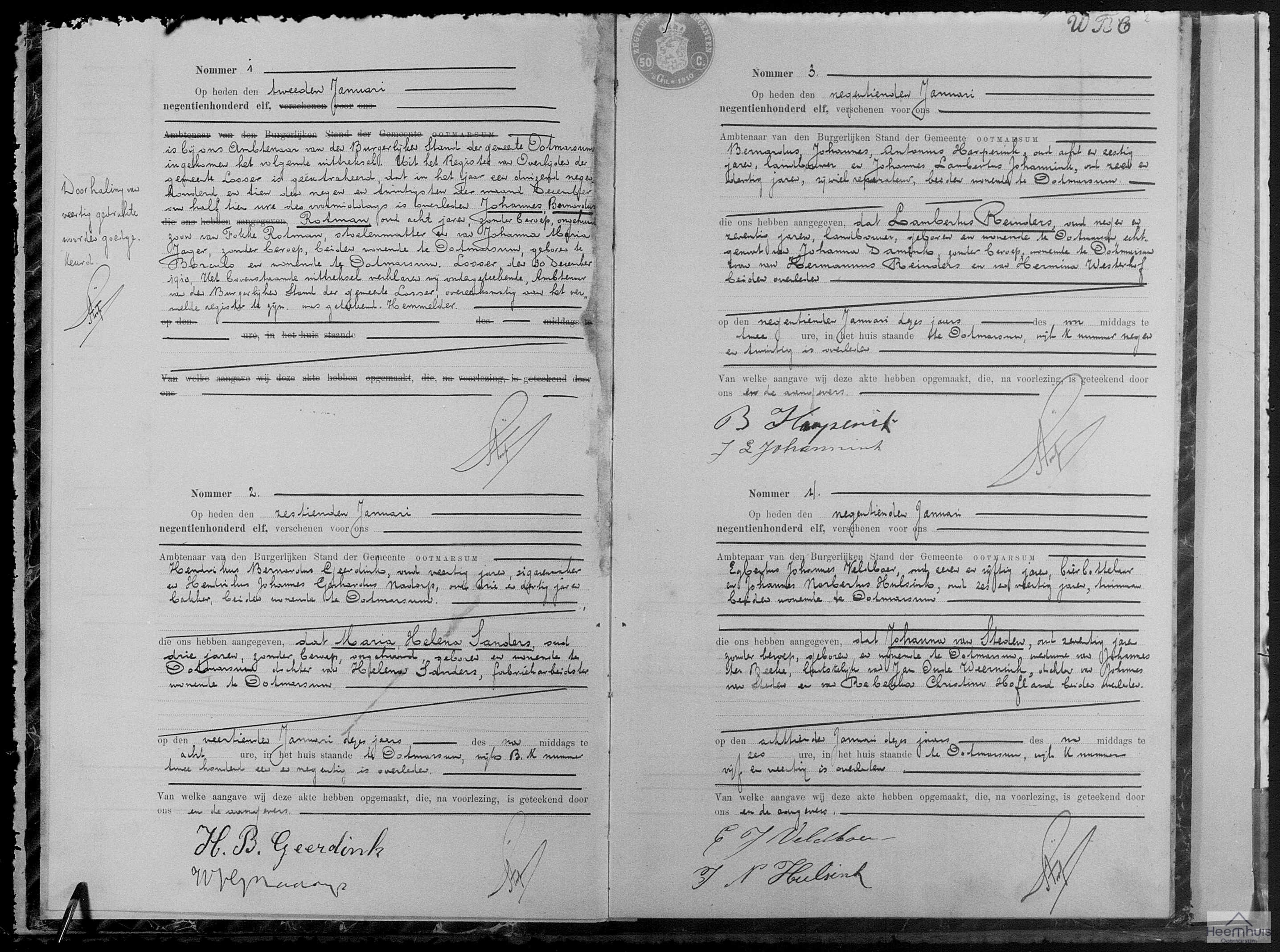 Overlijdensakte van Lambertus Reinders