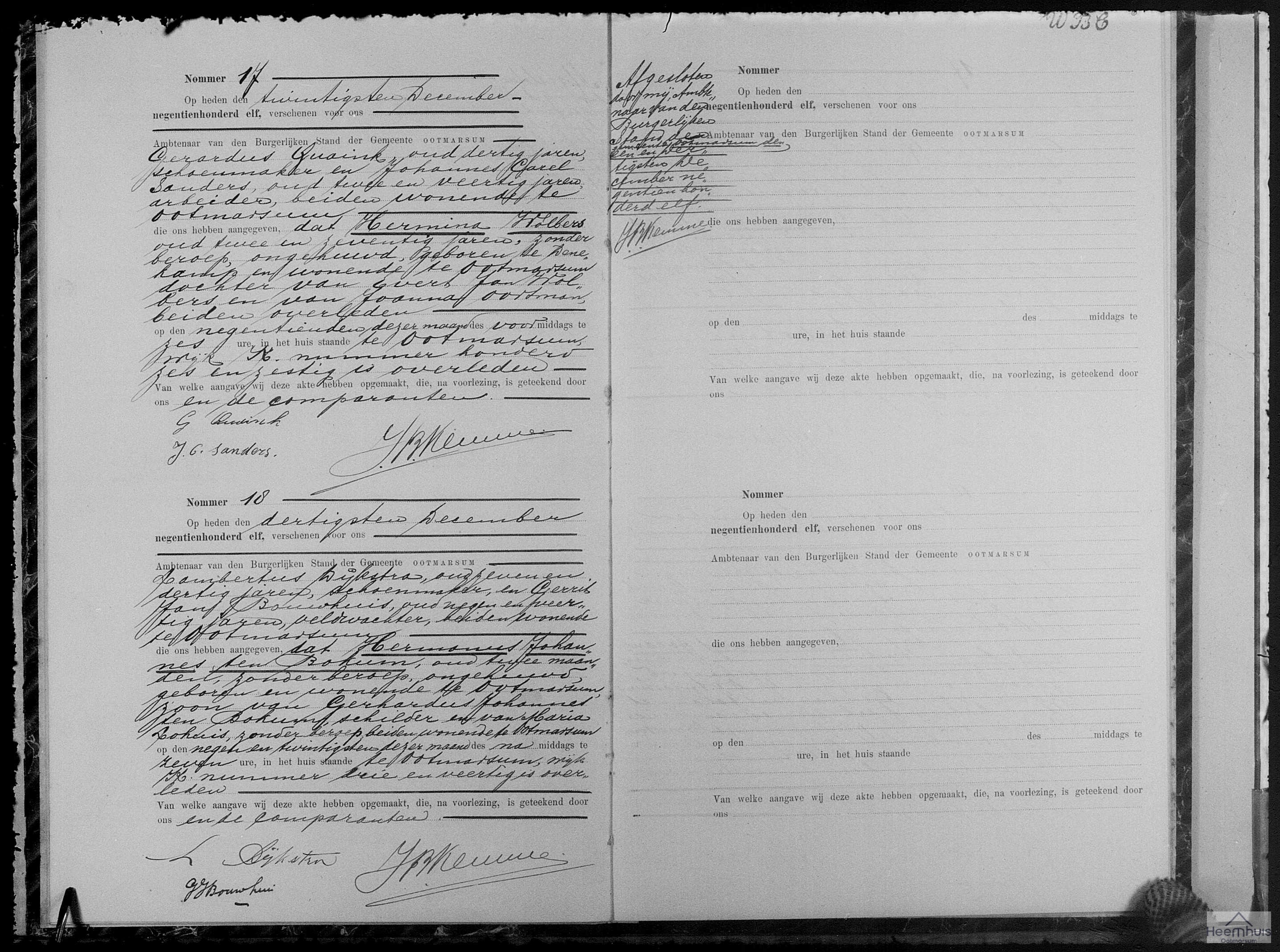 Overlijdensakte van Hermanus Johannes ten Bokum