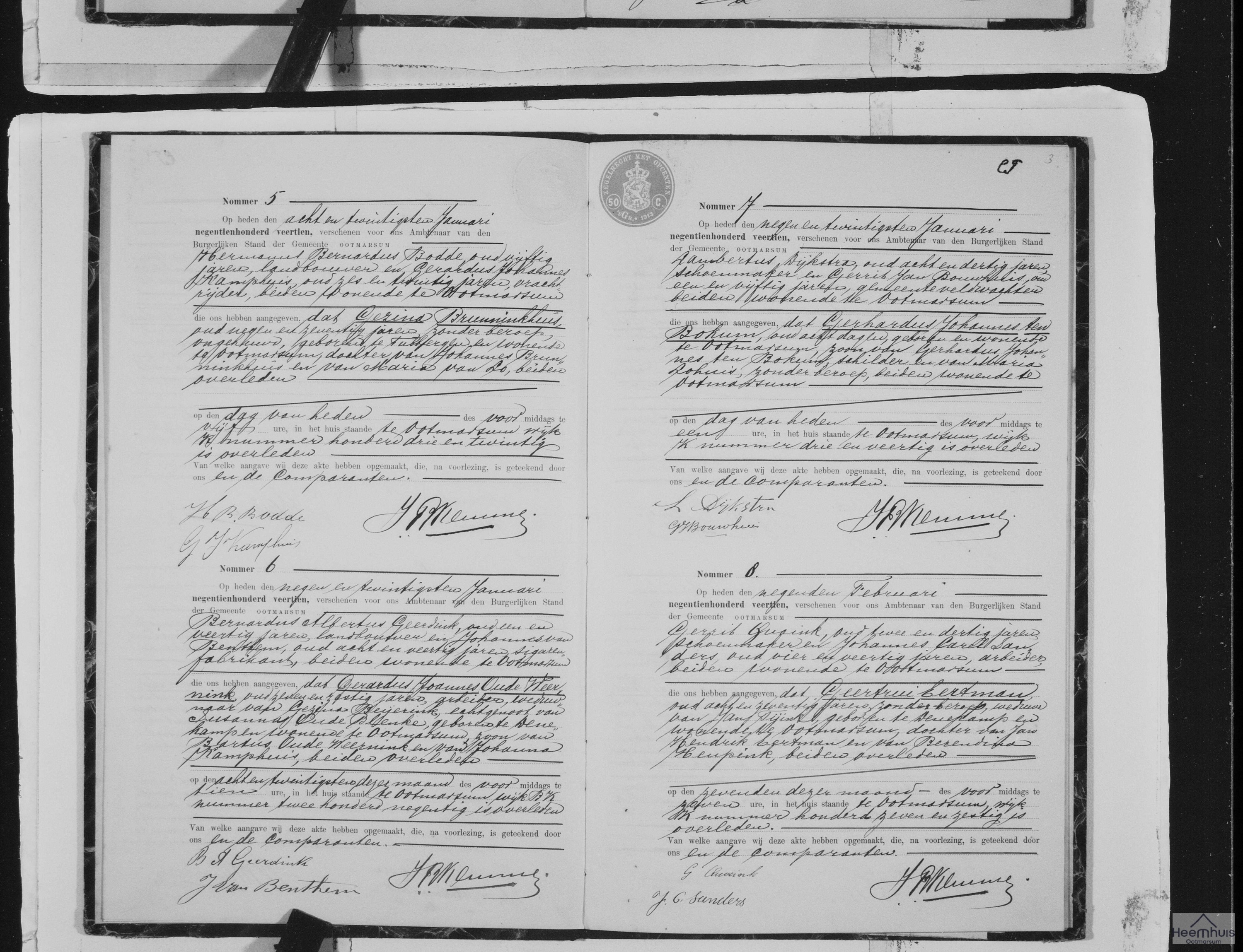 Overlijdensakte van Gerhardus Johannes ten Bokum