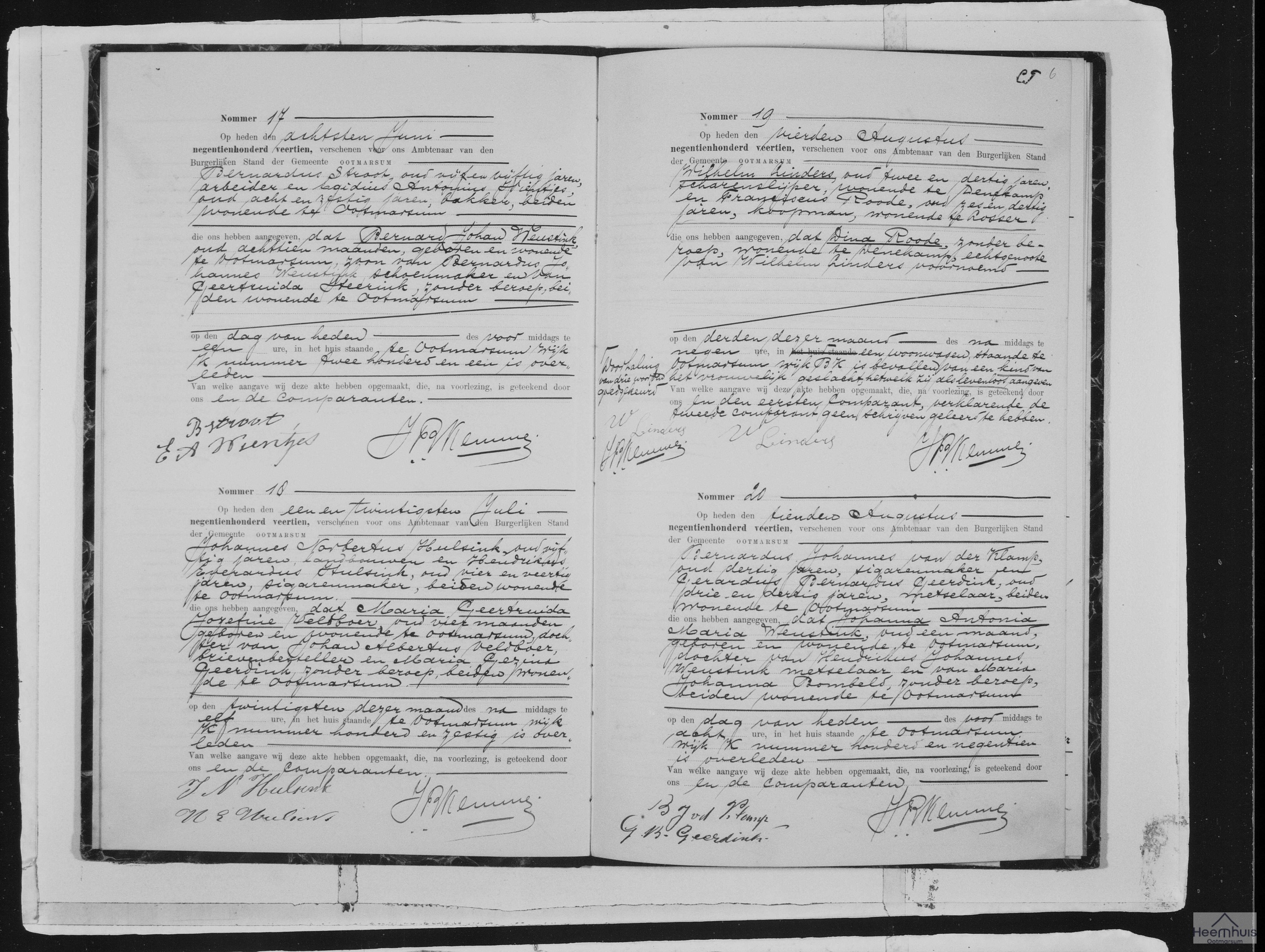 Overlijdensakte van Johanna Antonia Maria Weustink