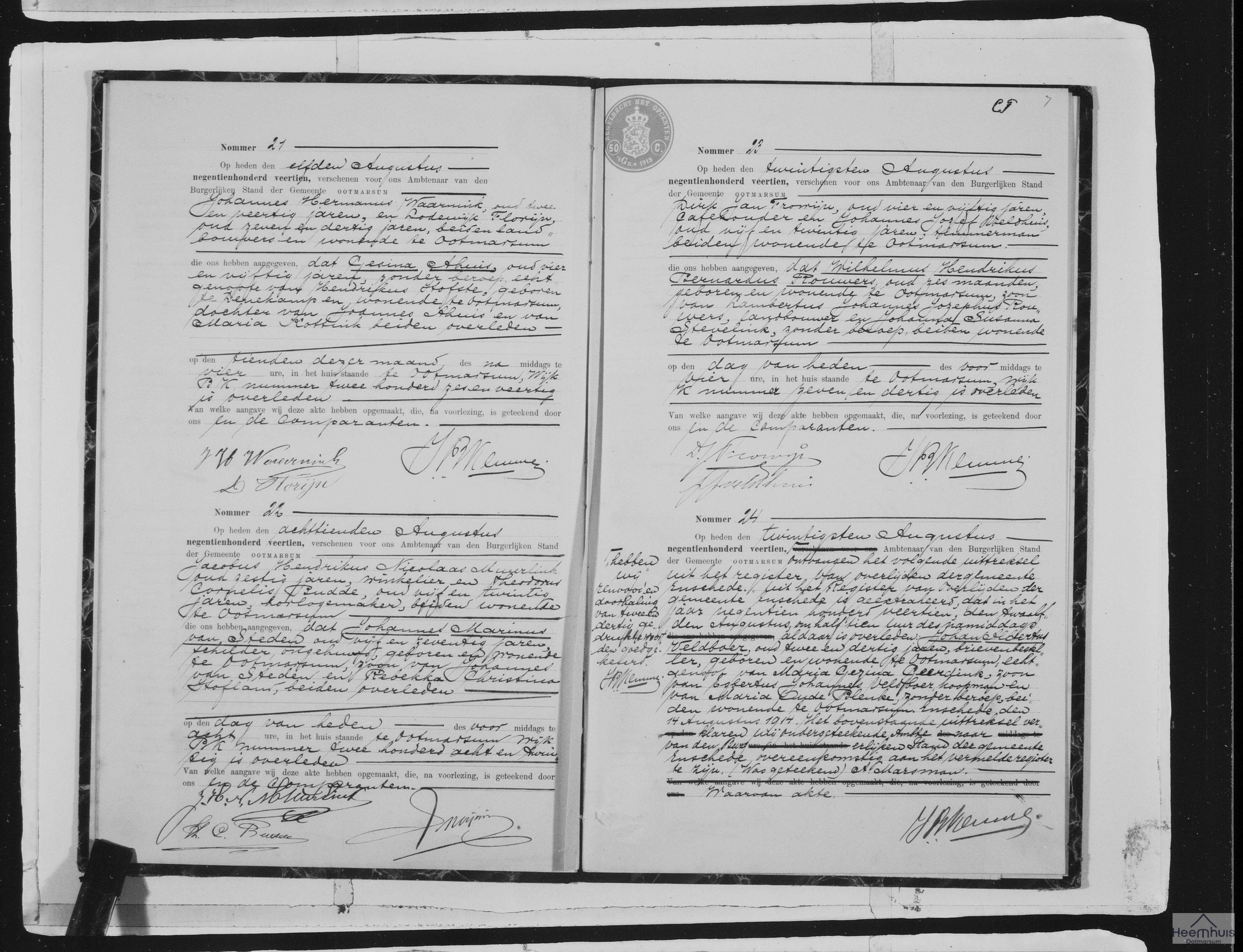 Overlijdensakte van Johannes Marinus van Steden