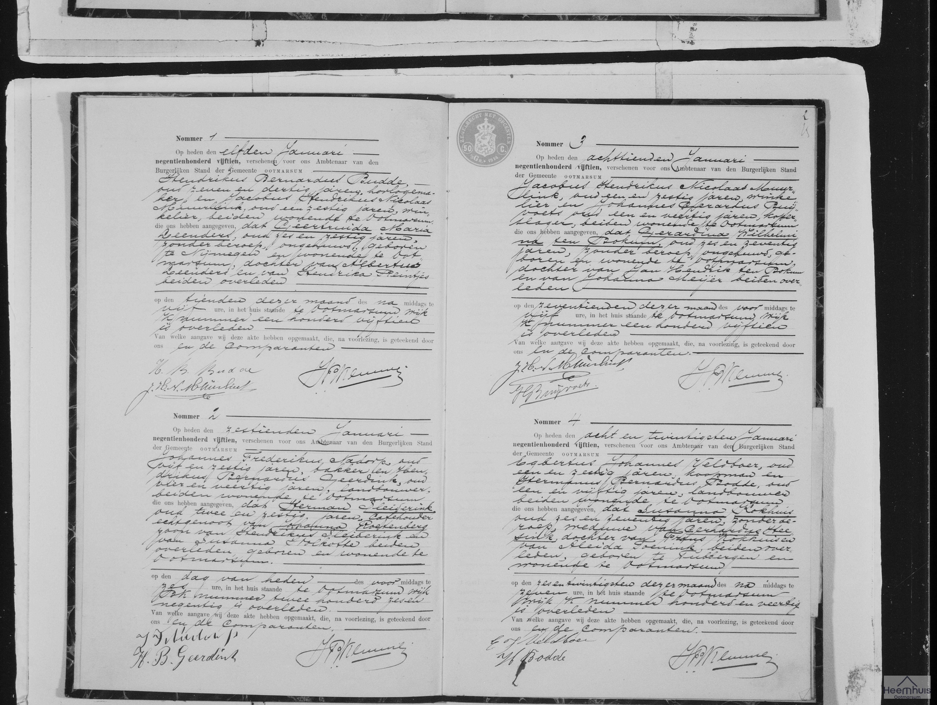 Overlijdensakte van Gerardina Wilhelmina ten Bokum