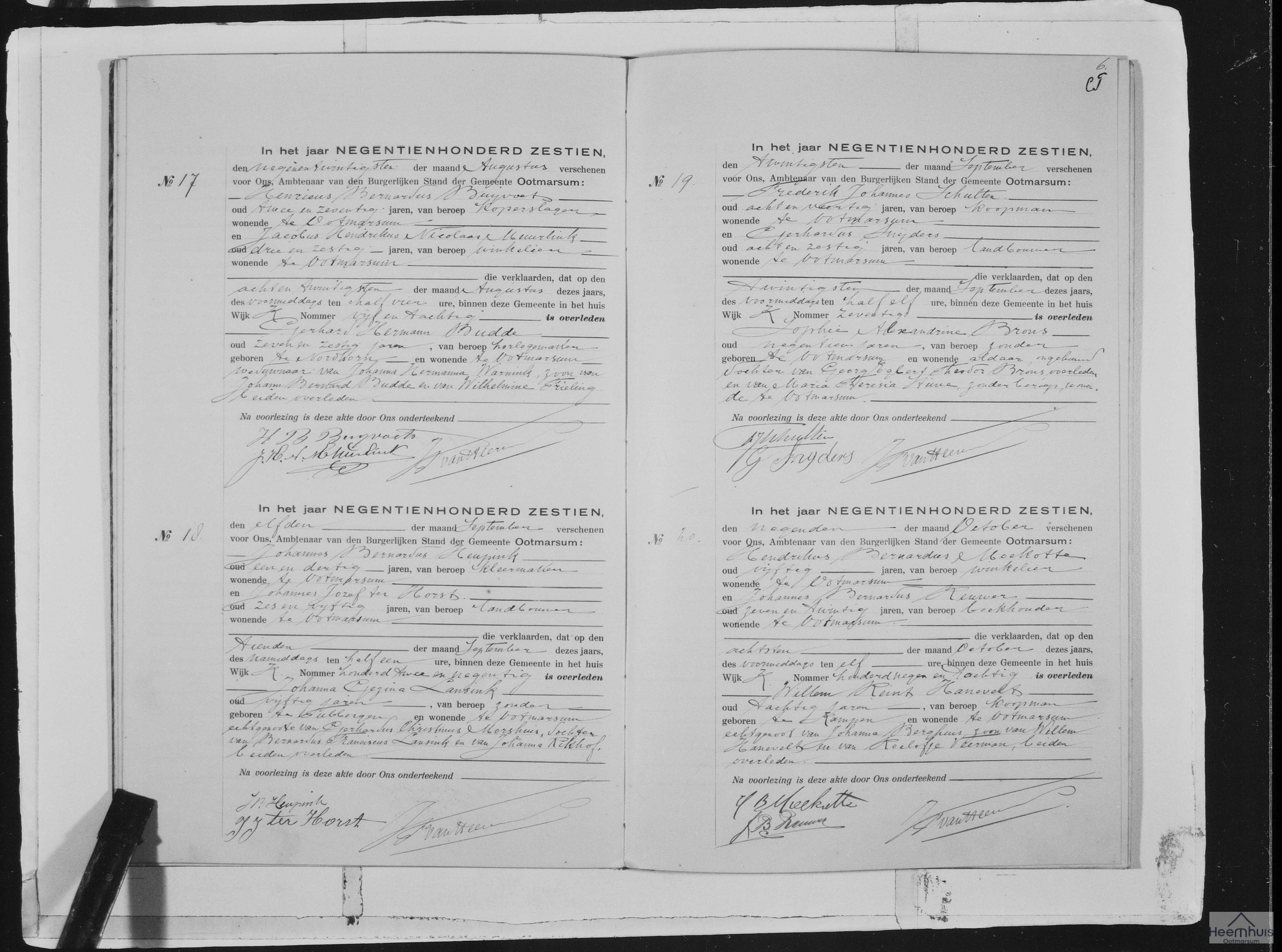 Overlijdensakte van Willem Reint Hanevelt