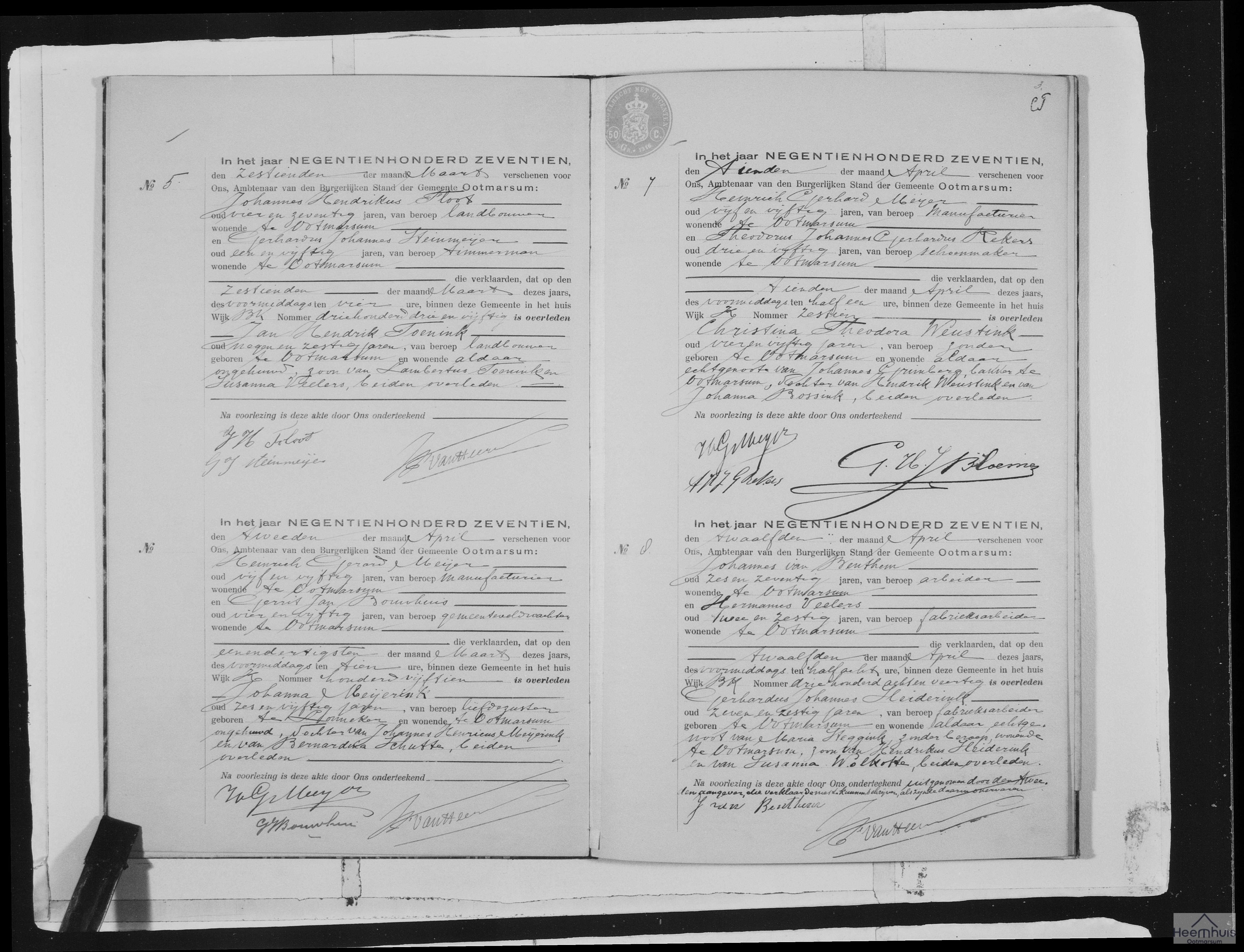 Overlijdensakte van Gerhardus Johannes Sleiderink