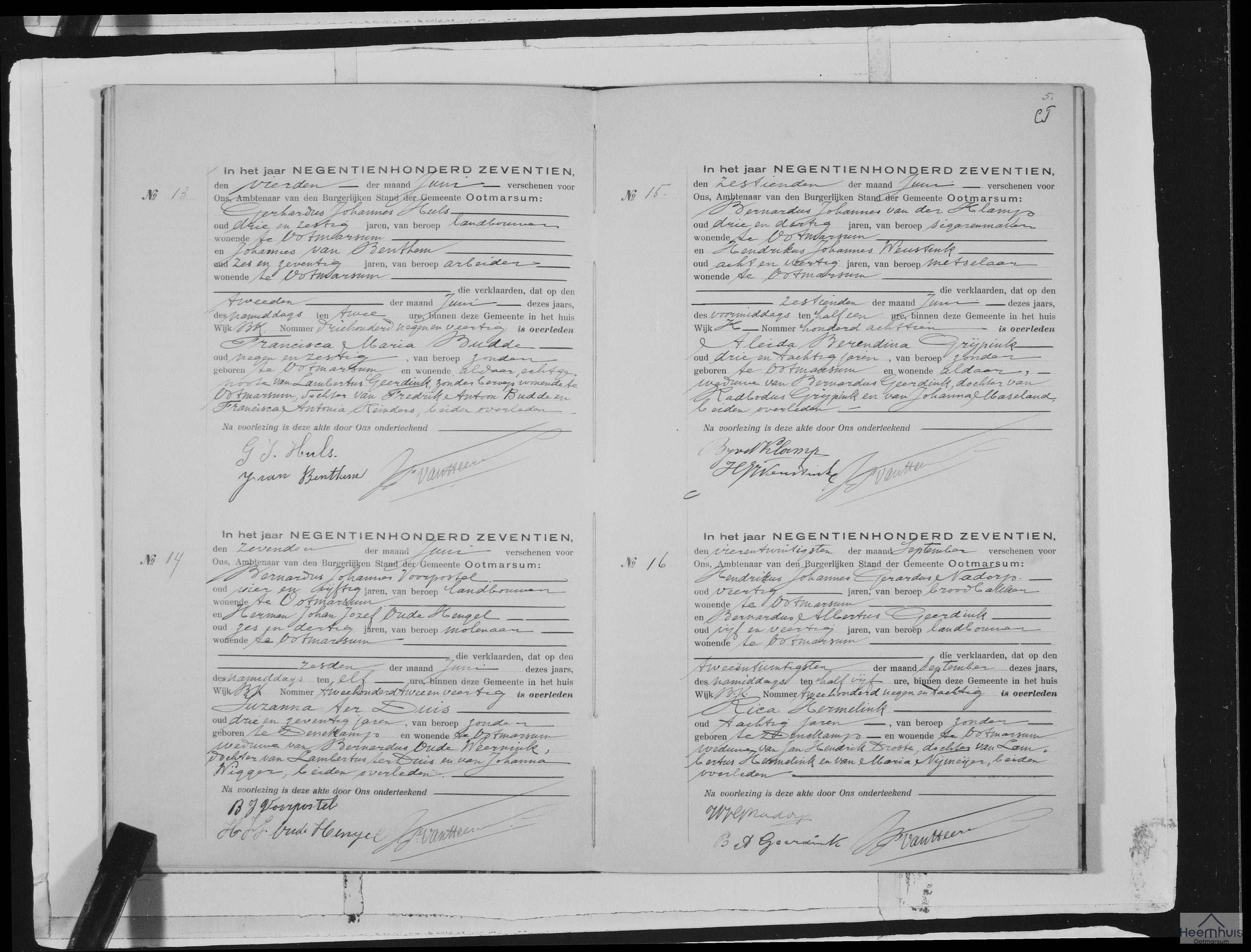 Overlijdensakte van Aleida Berendina Grijpink