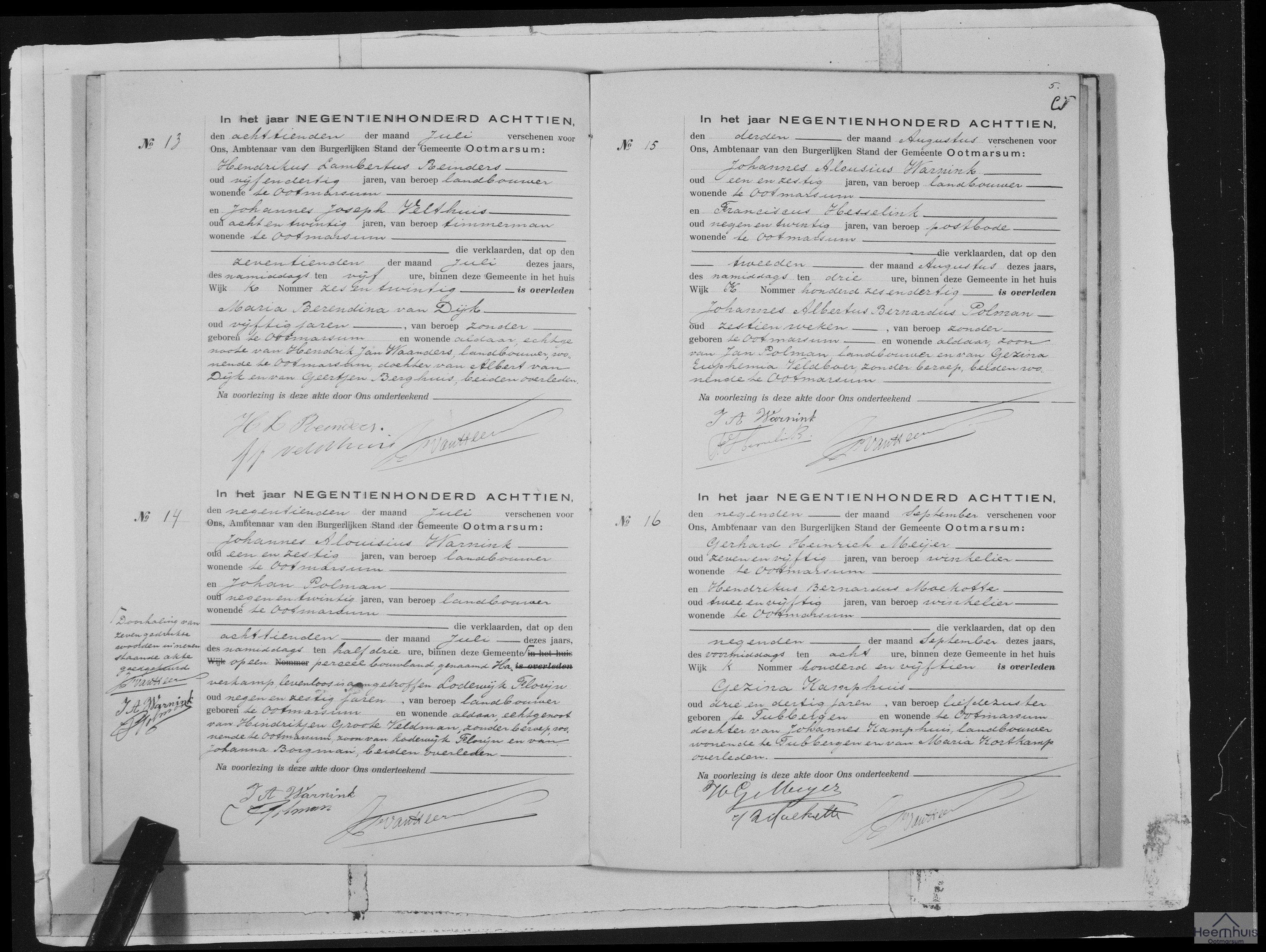 Overlijdensakte van Gezina Kamphuis