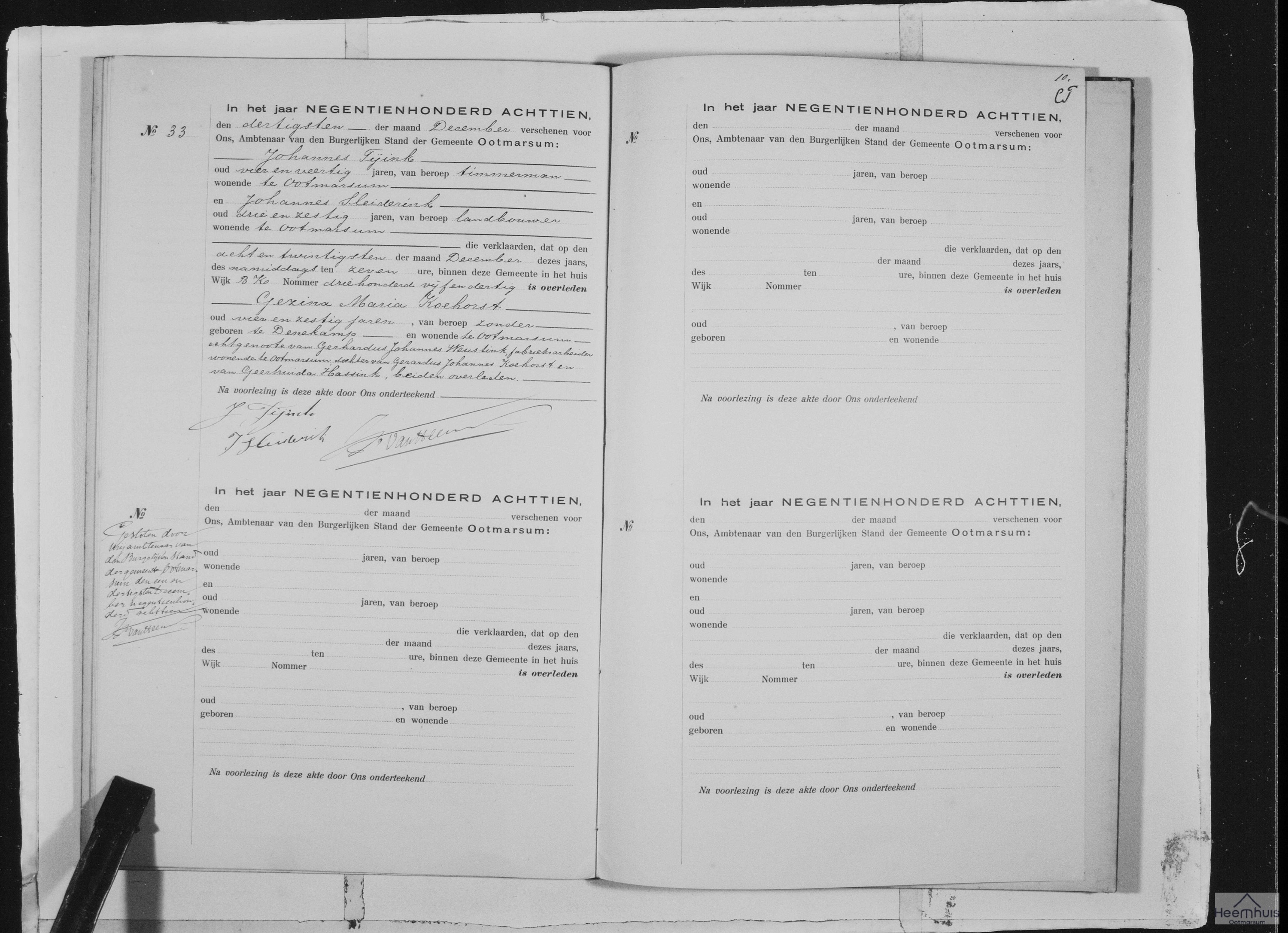 Overlijdensakte van Gezina Maria Koehorst