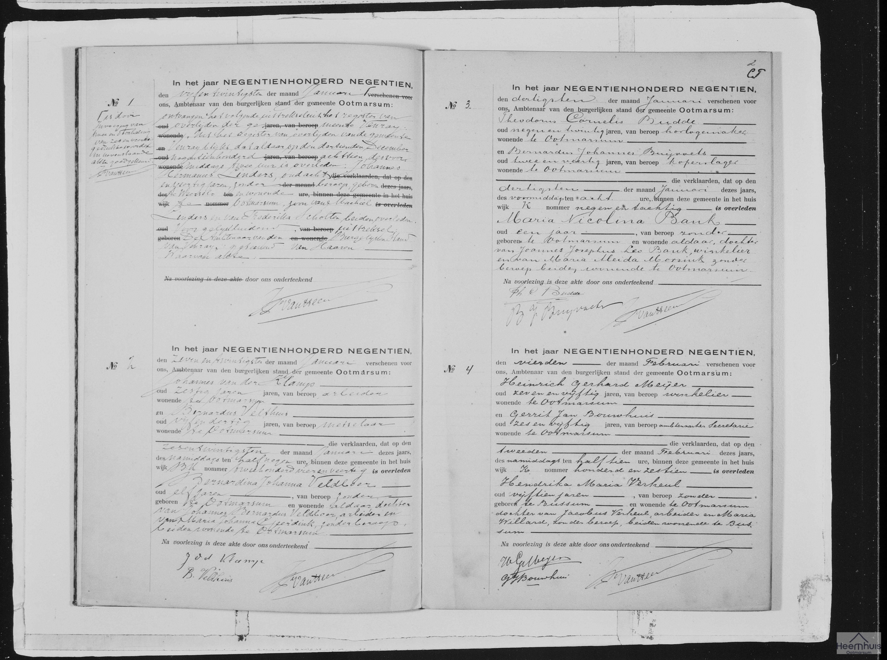 Overlijdensakte van Maria Nicolina Bank