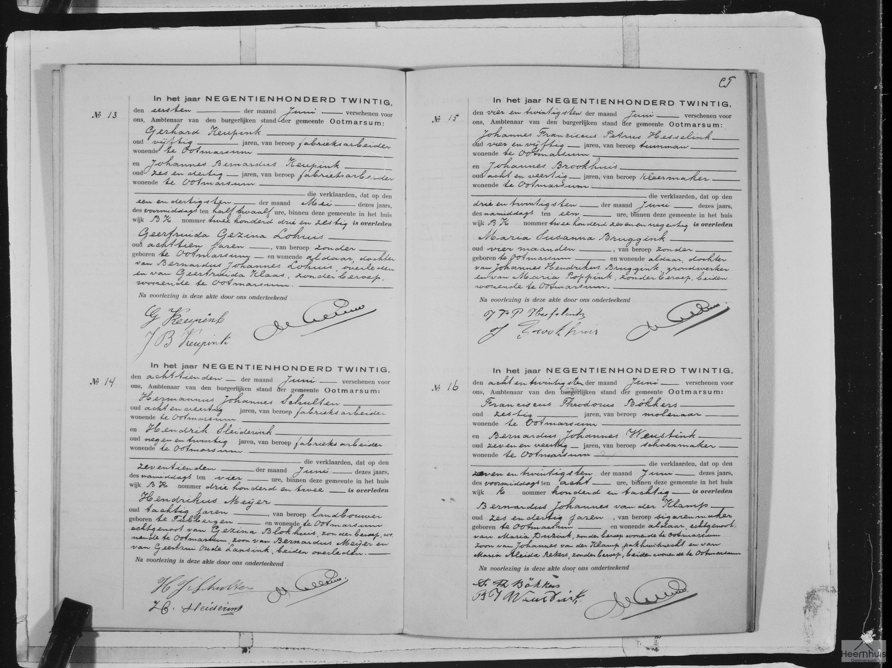 Overlijdensakte van Maria Susanna Bruggink