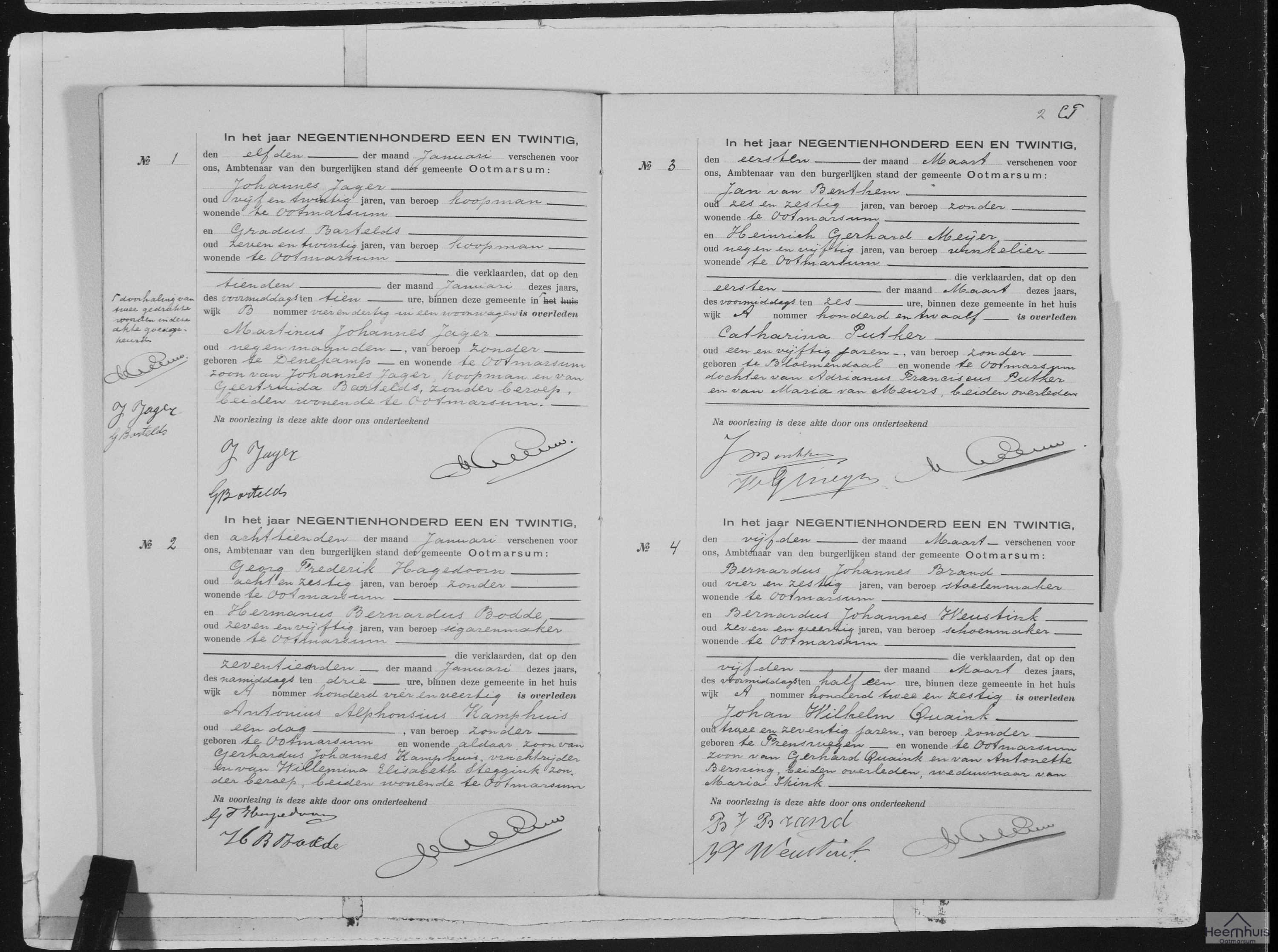 Overlijdensakte van Catharina Putker