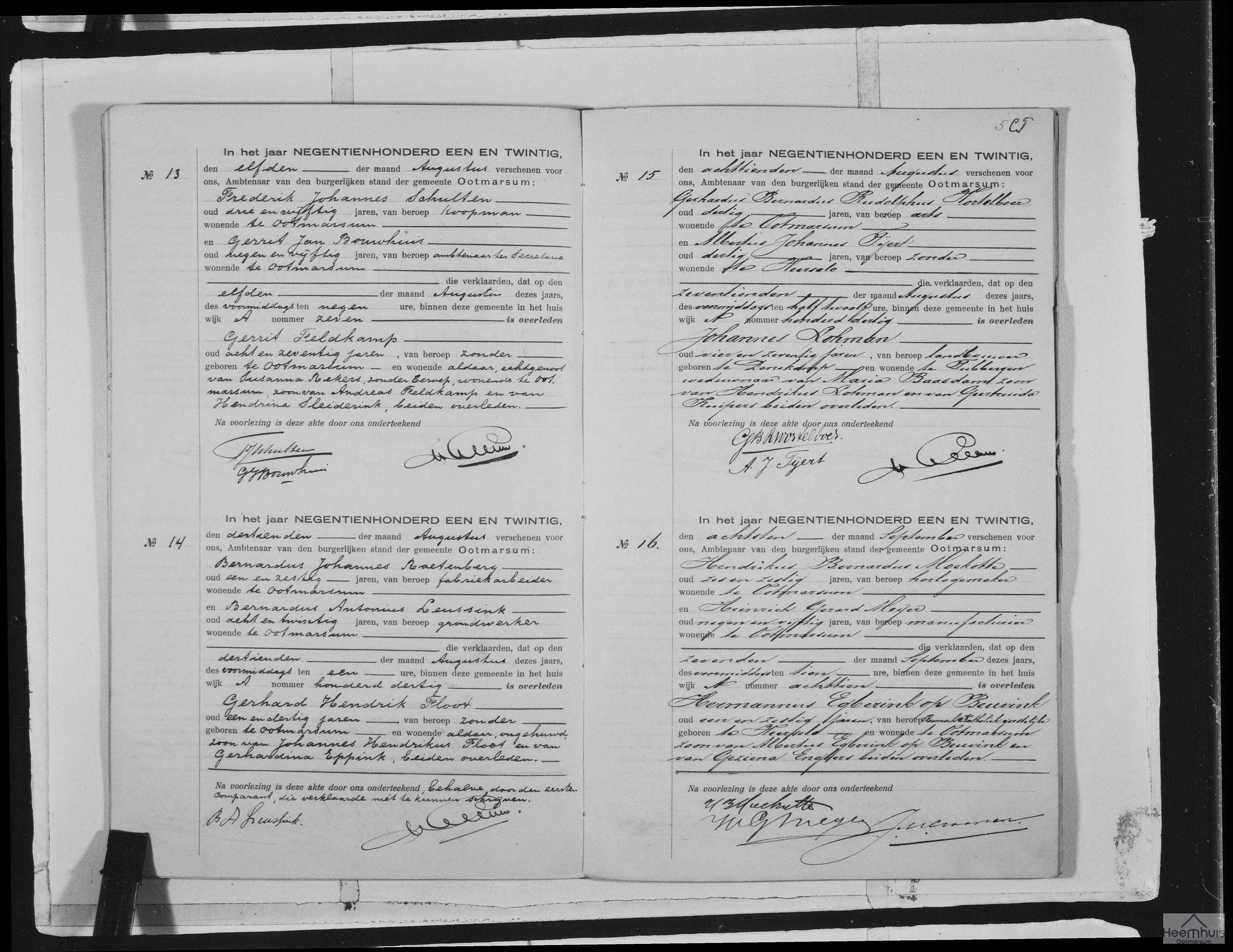 Overlijdensakte van Hermannus Egberink op Beuvink