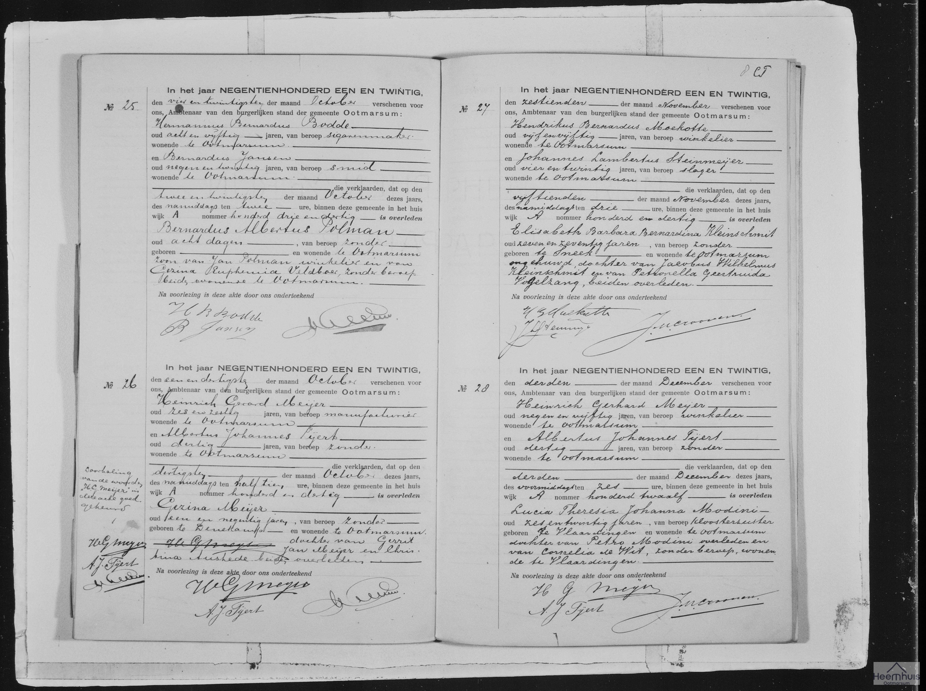 Overlijdensakte van Elisabeth Barbara Bernardina Kleinschmit