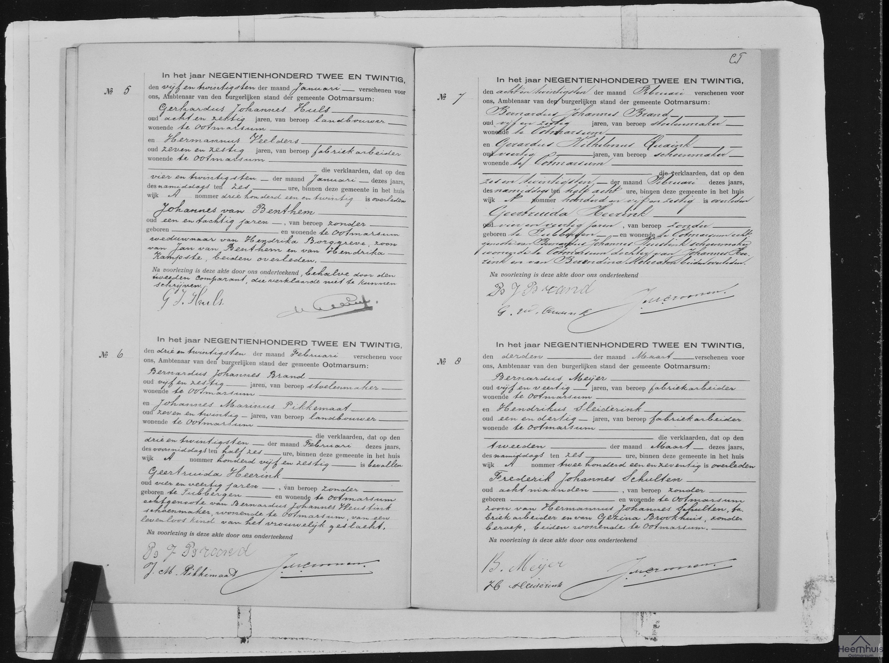 Overlijdensakte van Johannes van Benthem