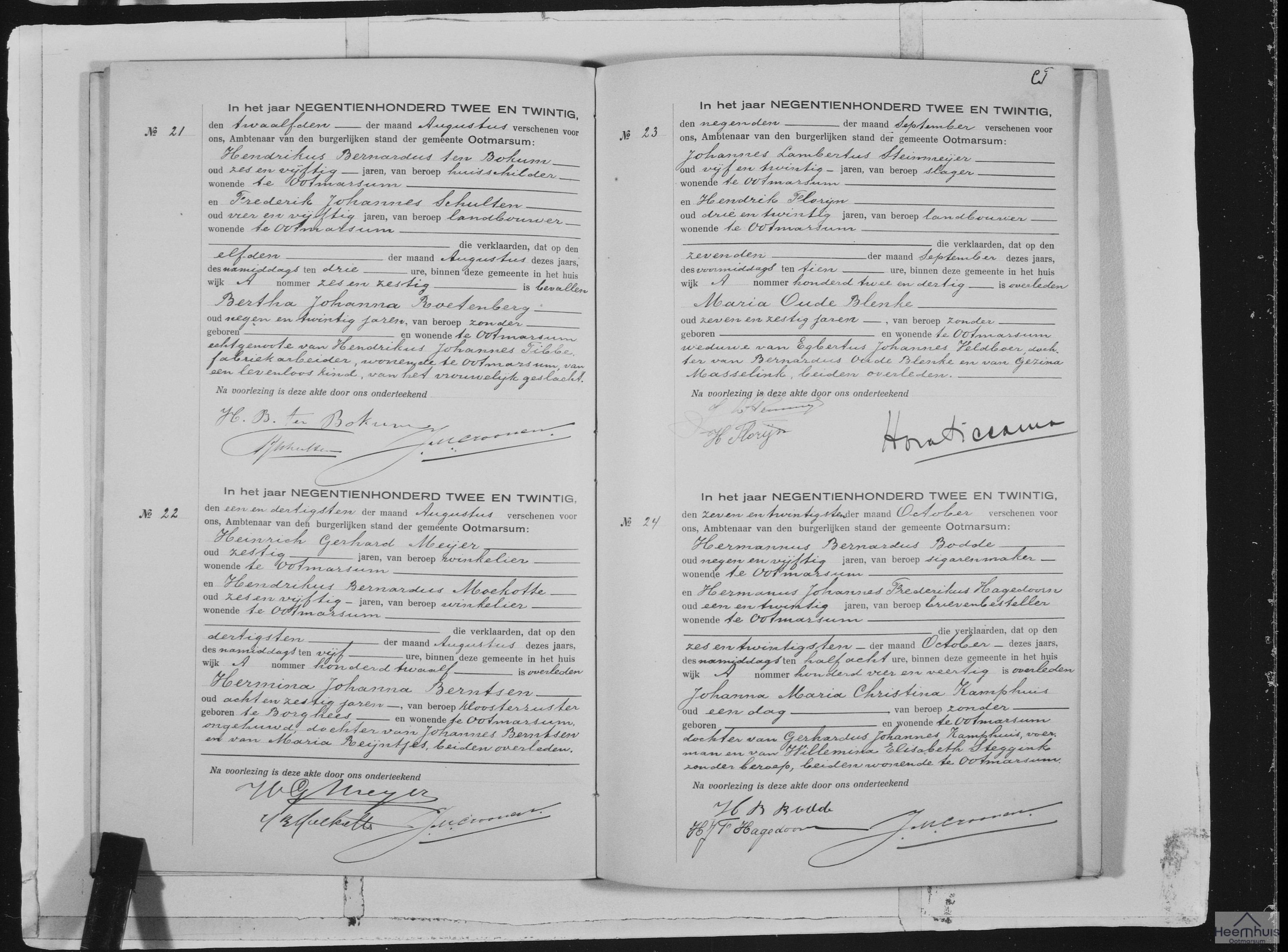 Overlijdensakte van Hermina Johanna Berntsen