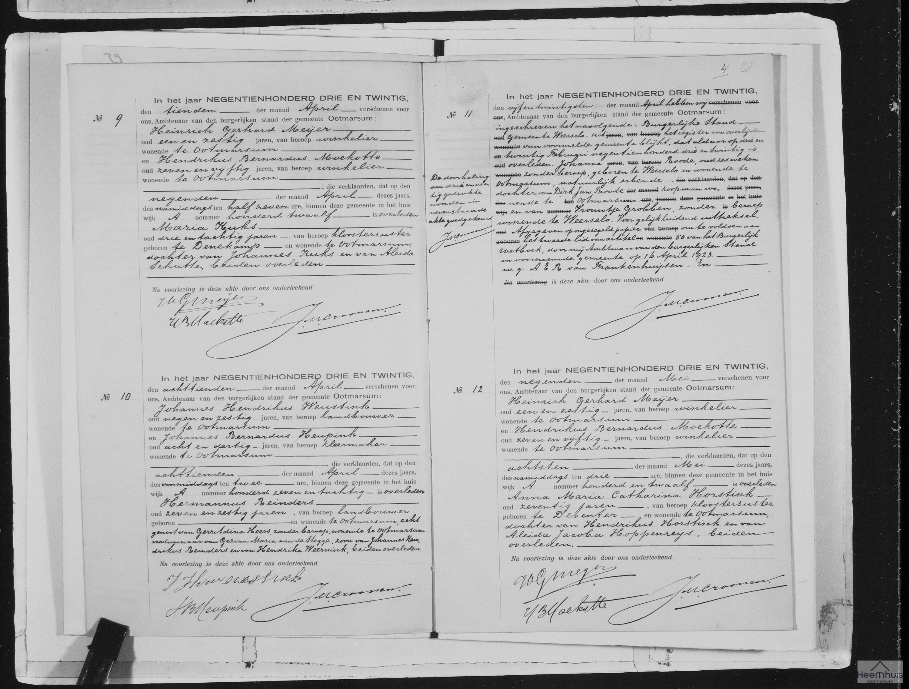 Overlijdensakte van Hermannus Reinders