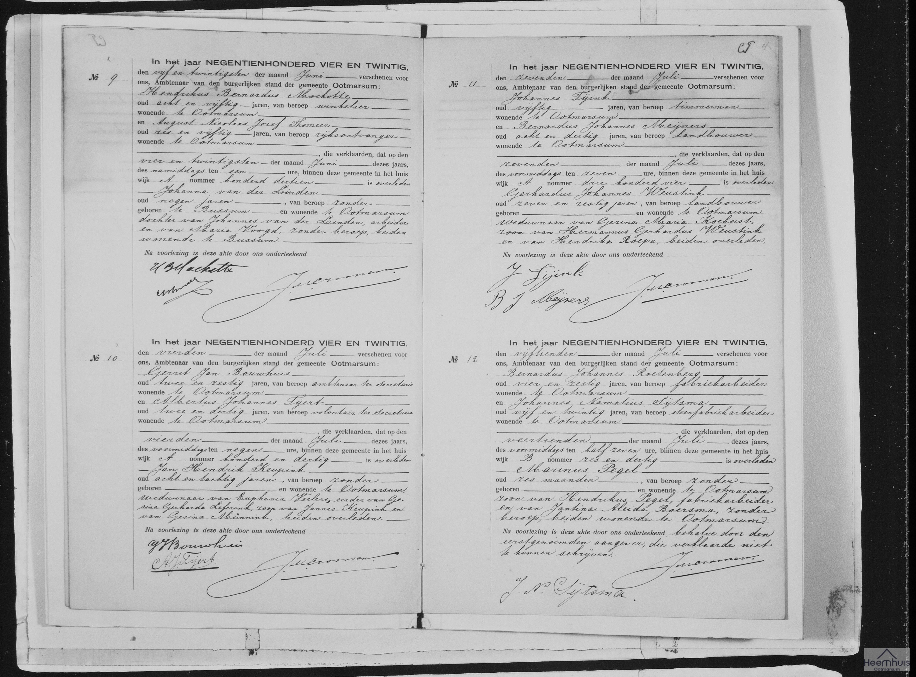 Overlijdensakte van Johanna van der Linden